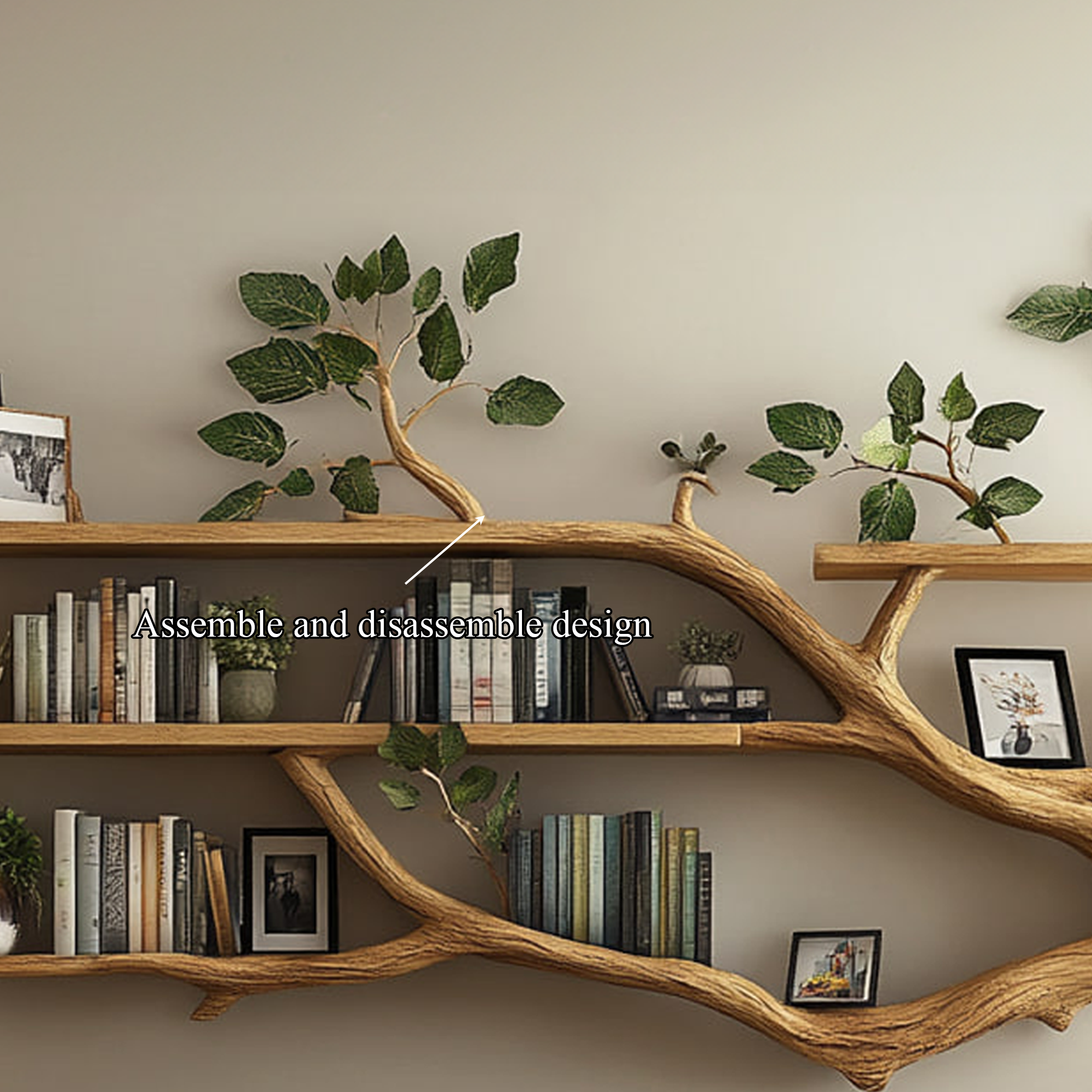 Rustic Tree Branch Shelf Modern Living Room Style