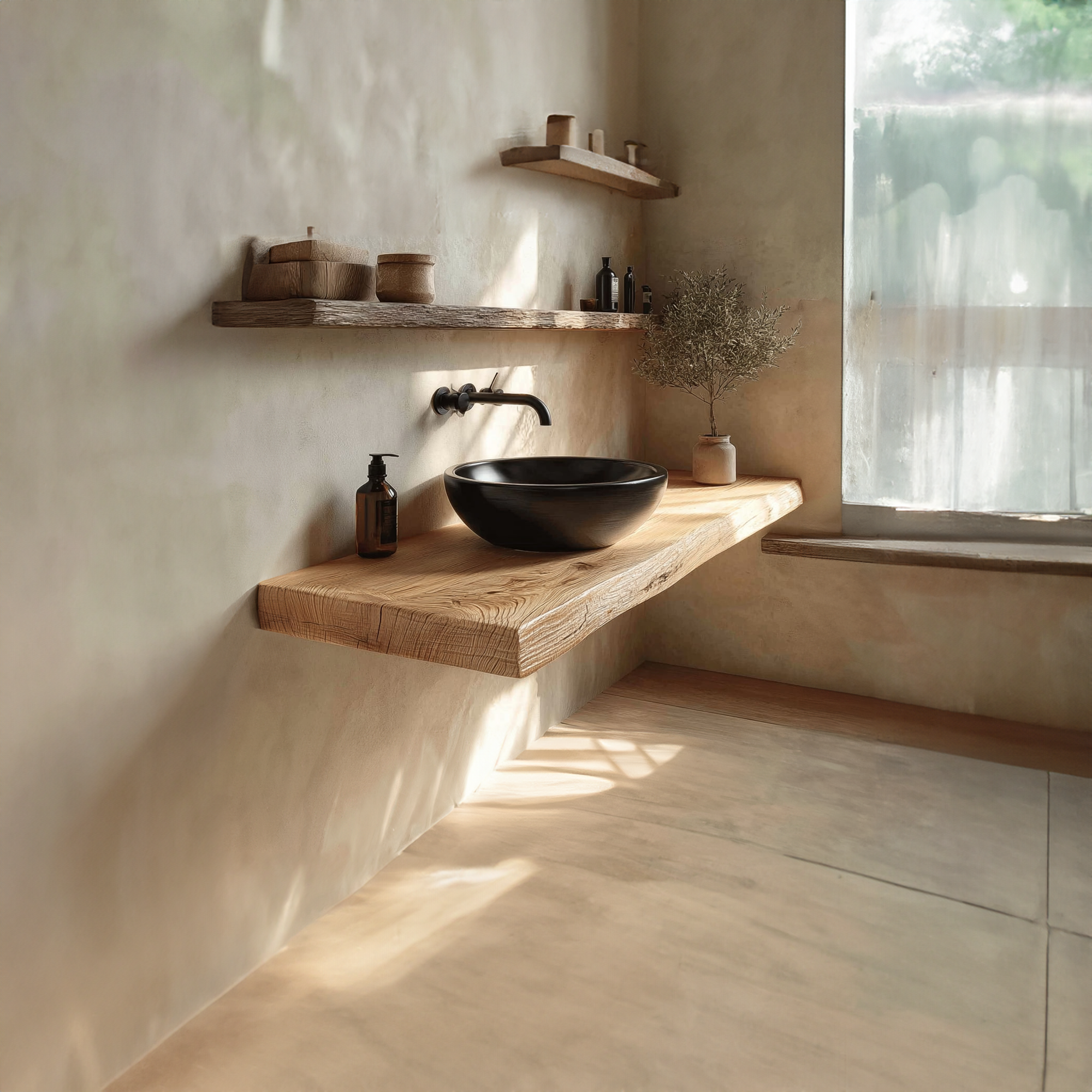 Rustic Floating Shelf Natural Edge Vanity Washroom