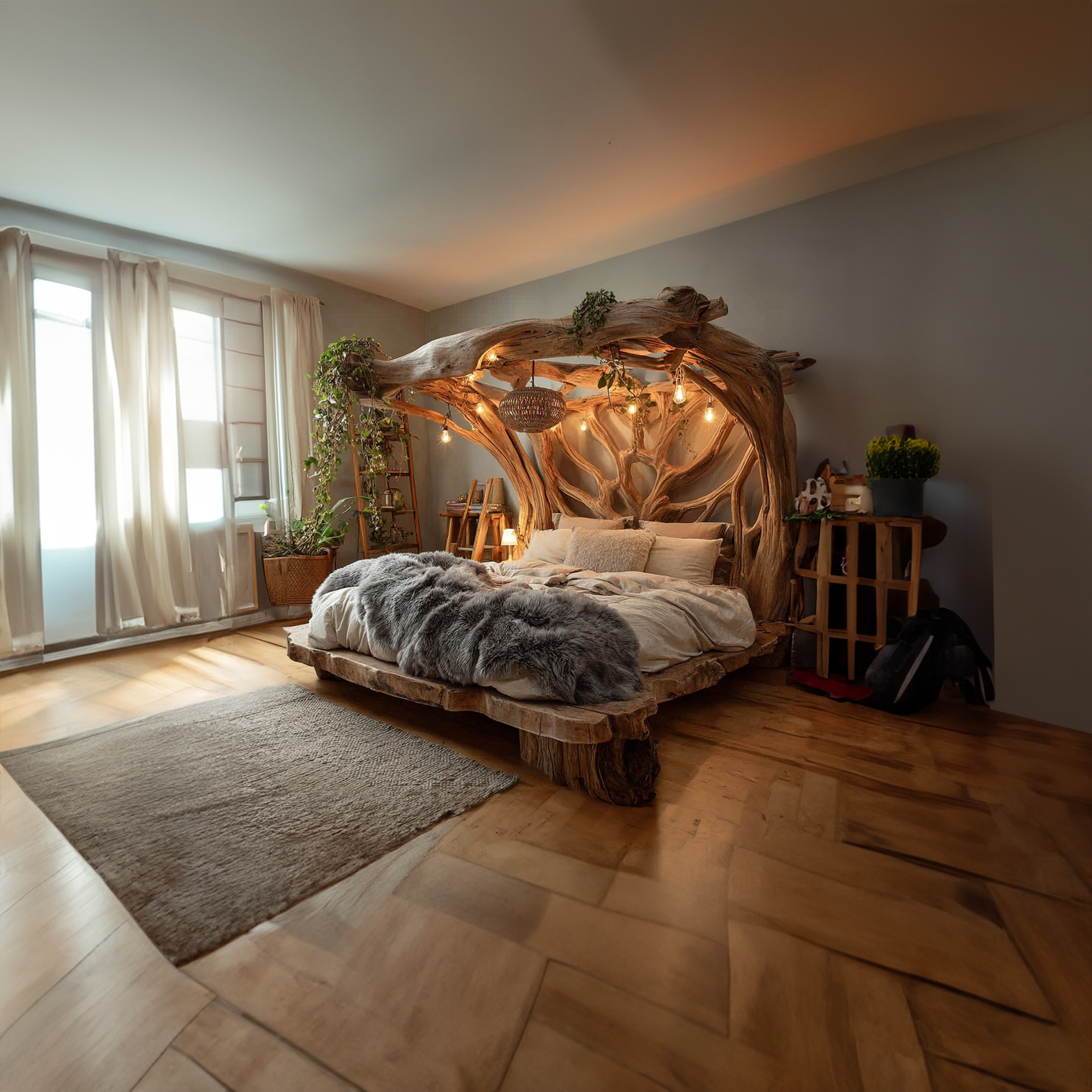Rustic Tree Bed Modern Bedroom