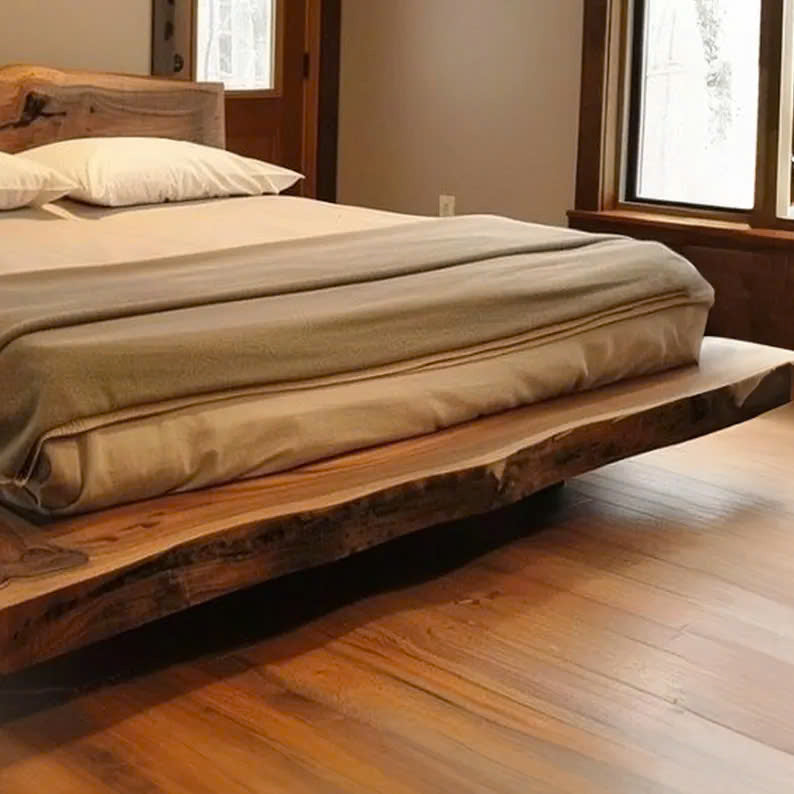 Solid Wood Bed Frame with Headboard Handmade Bedroom Decor