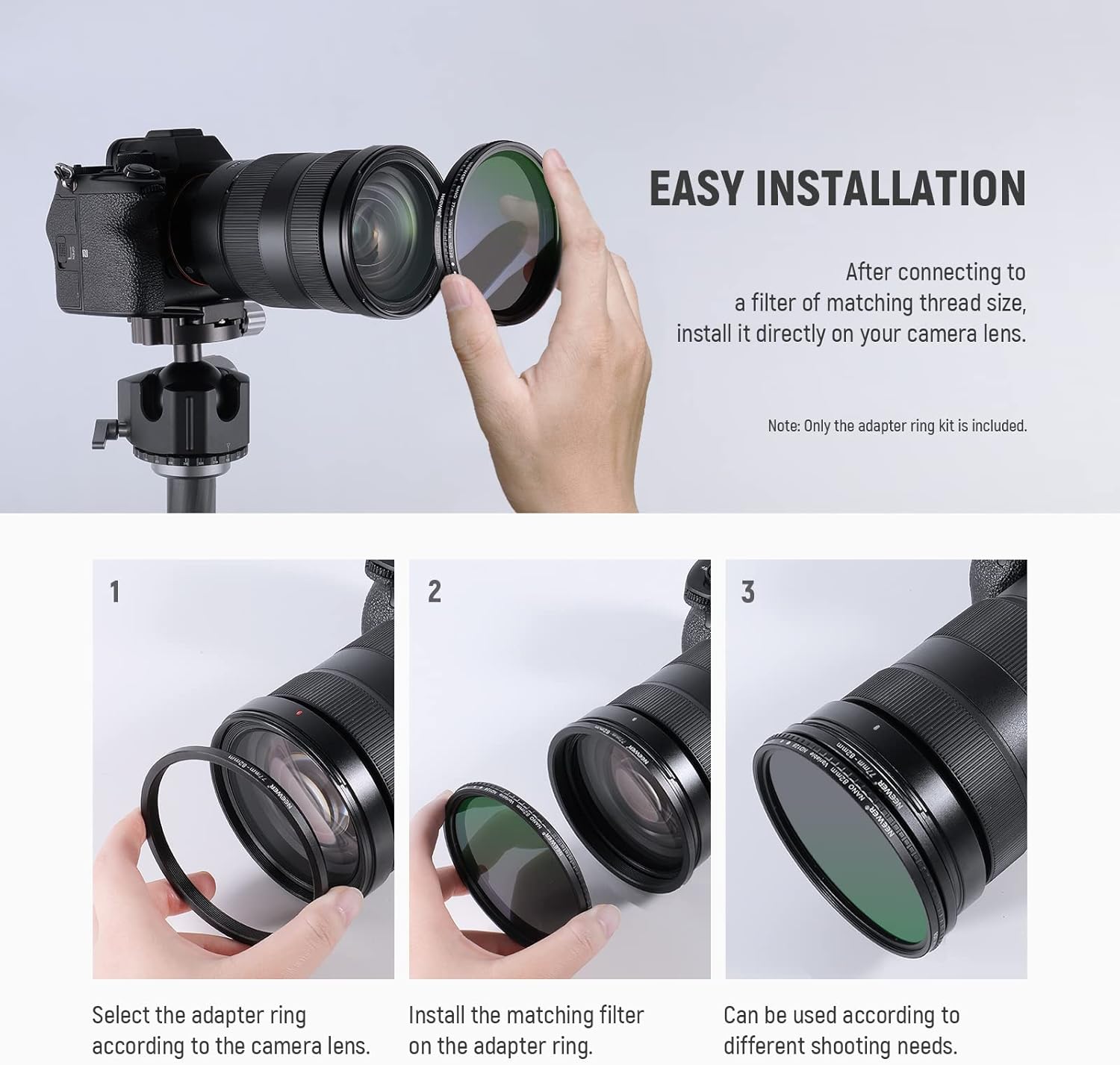 NEEWER 9 Pieces Step-up Lens Filter Adapter Rings Set