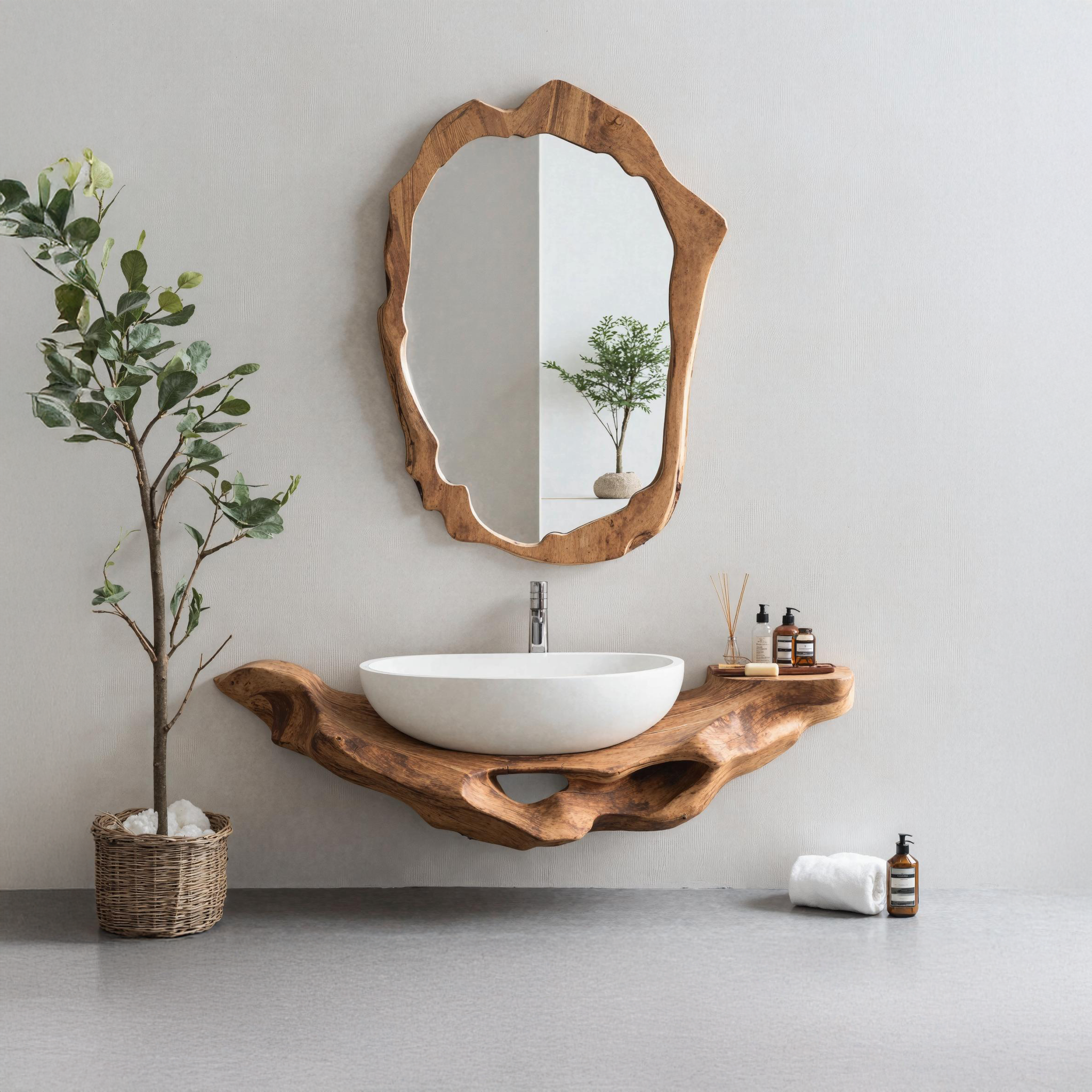 Mid Century Live Edge Floating Vanity Small Bathroom Style