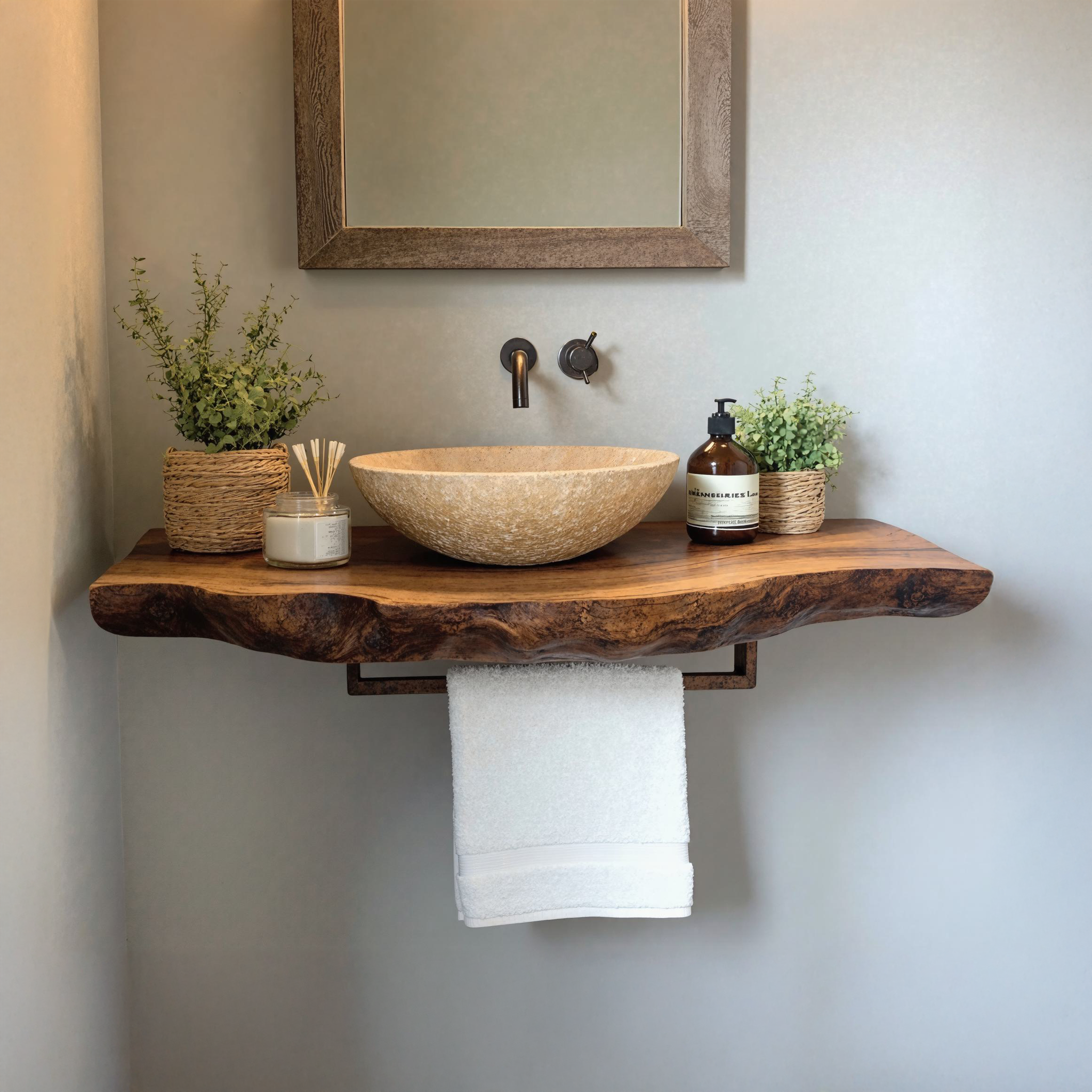 Handcrafted Floating Bathroom Vanity Shelf Rustic
