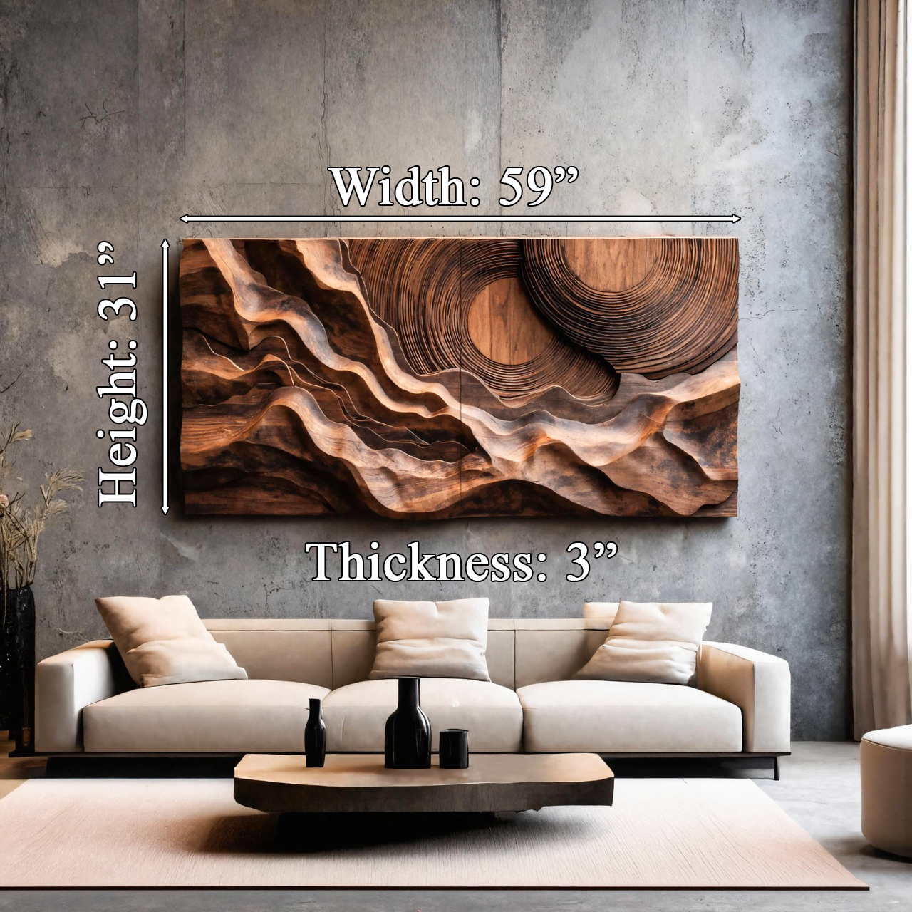 Abstract Sculptural Wood Wall Art With Concentric Circles For Living Room Or Bedroom