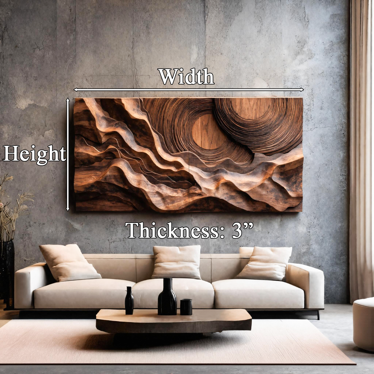 Abstract Sculptural Wood Wall Art With Concentric Circles For Living Room Or Bedroom