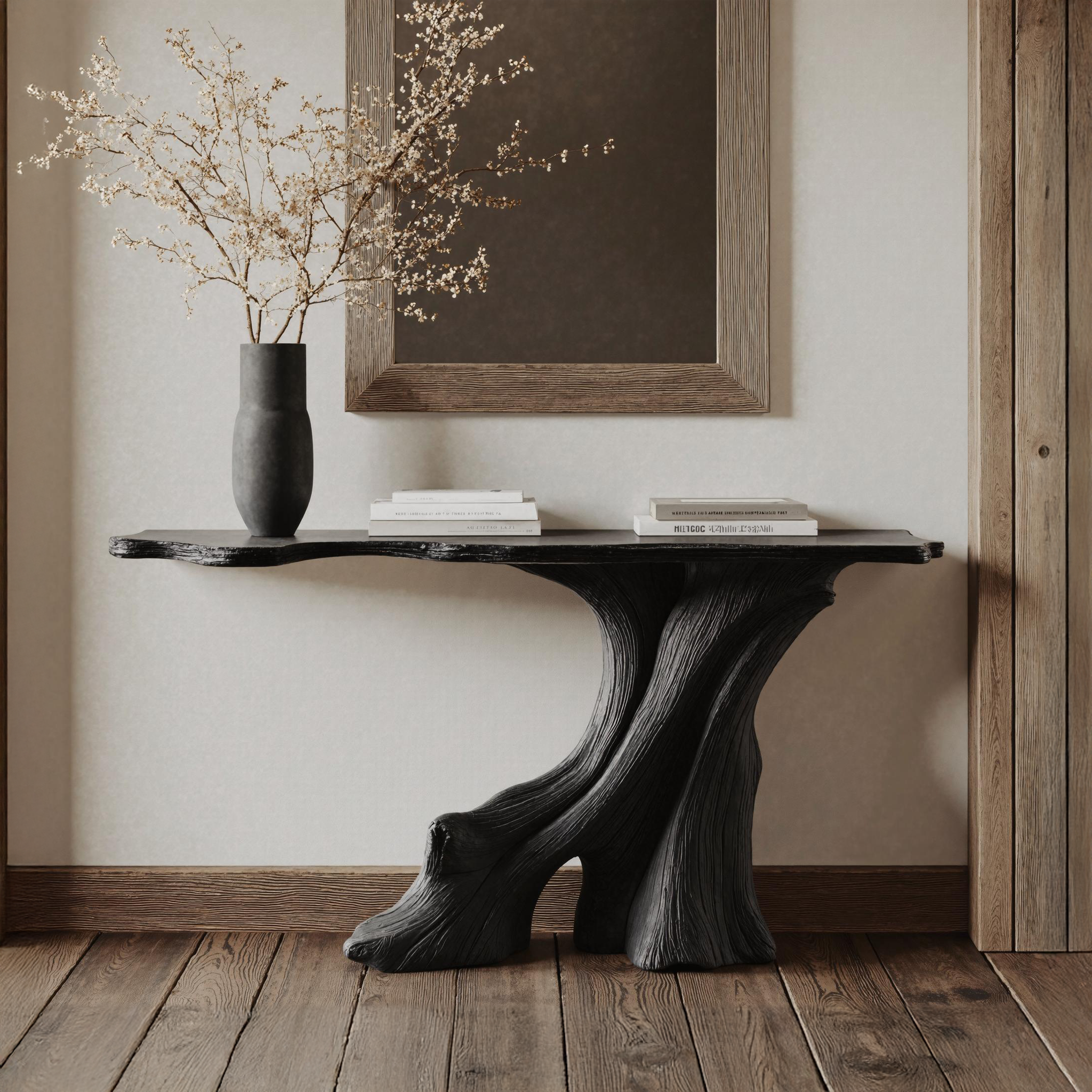 Modern Black Wood Console Table For Living Room Decor