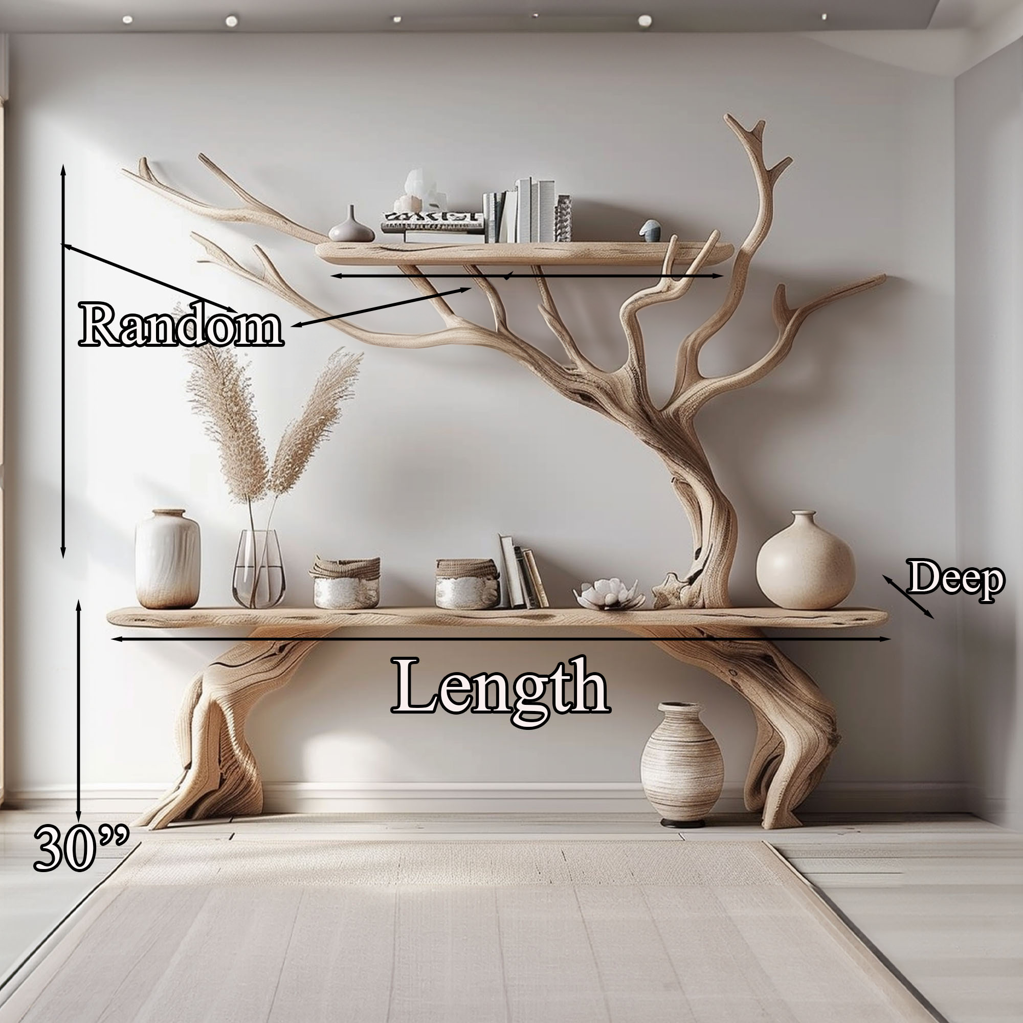 Driftwood Narrow Console Table With Tree Branch