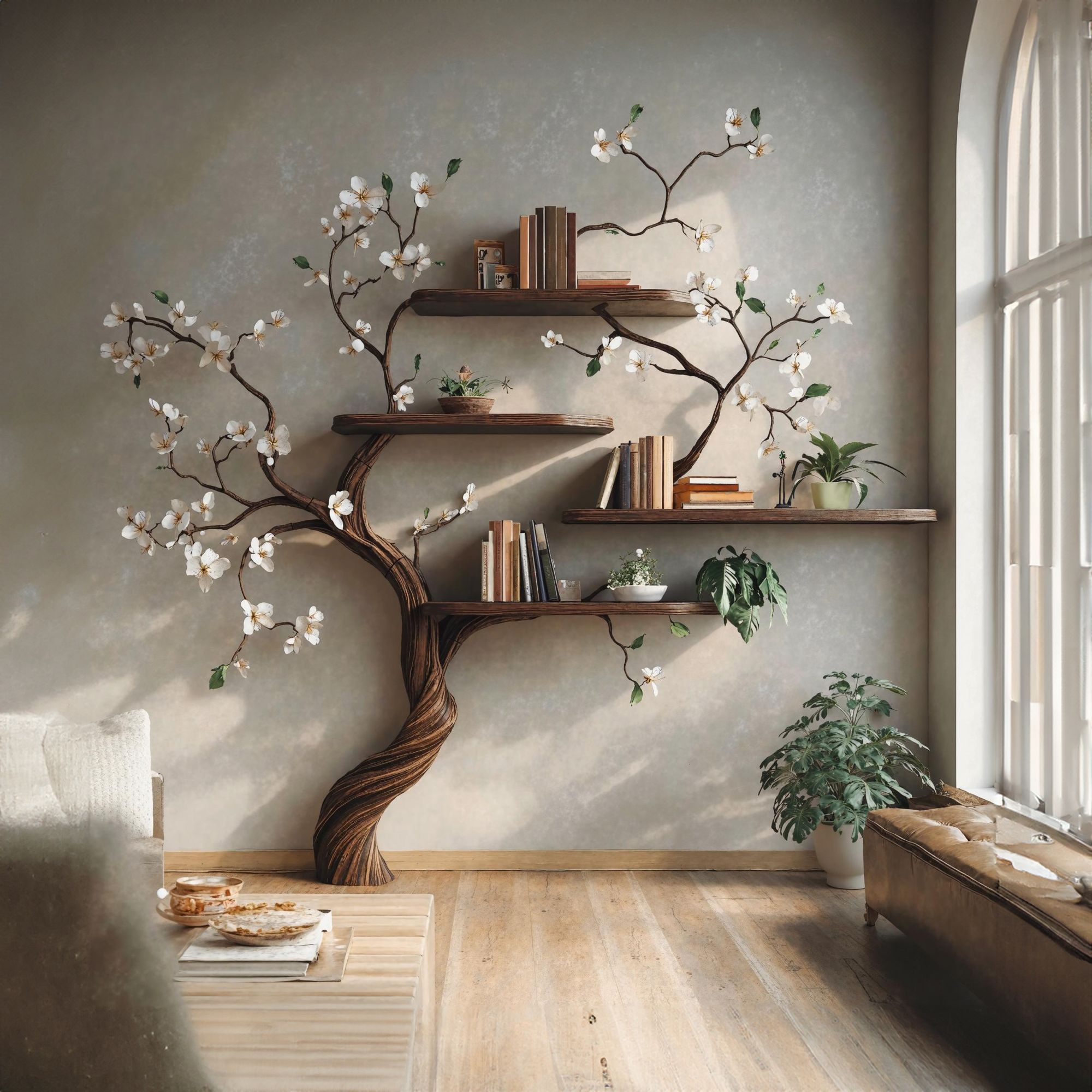 Tree Branch Bookcase Wall Mount Live Edge Shelf Decor Home
