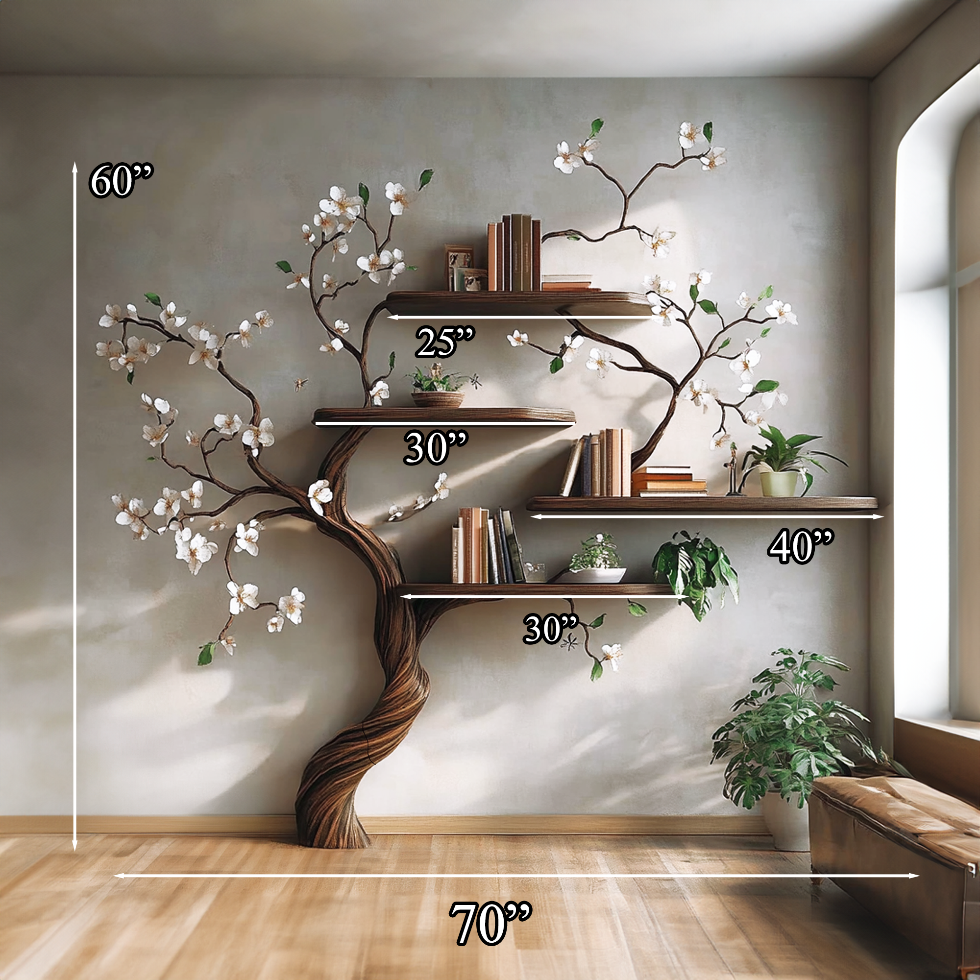 Tree Branch Bookcase Wall Mount Live Edge Shelf Decor Home