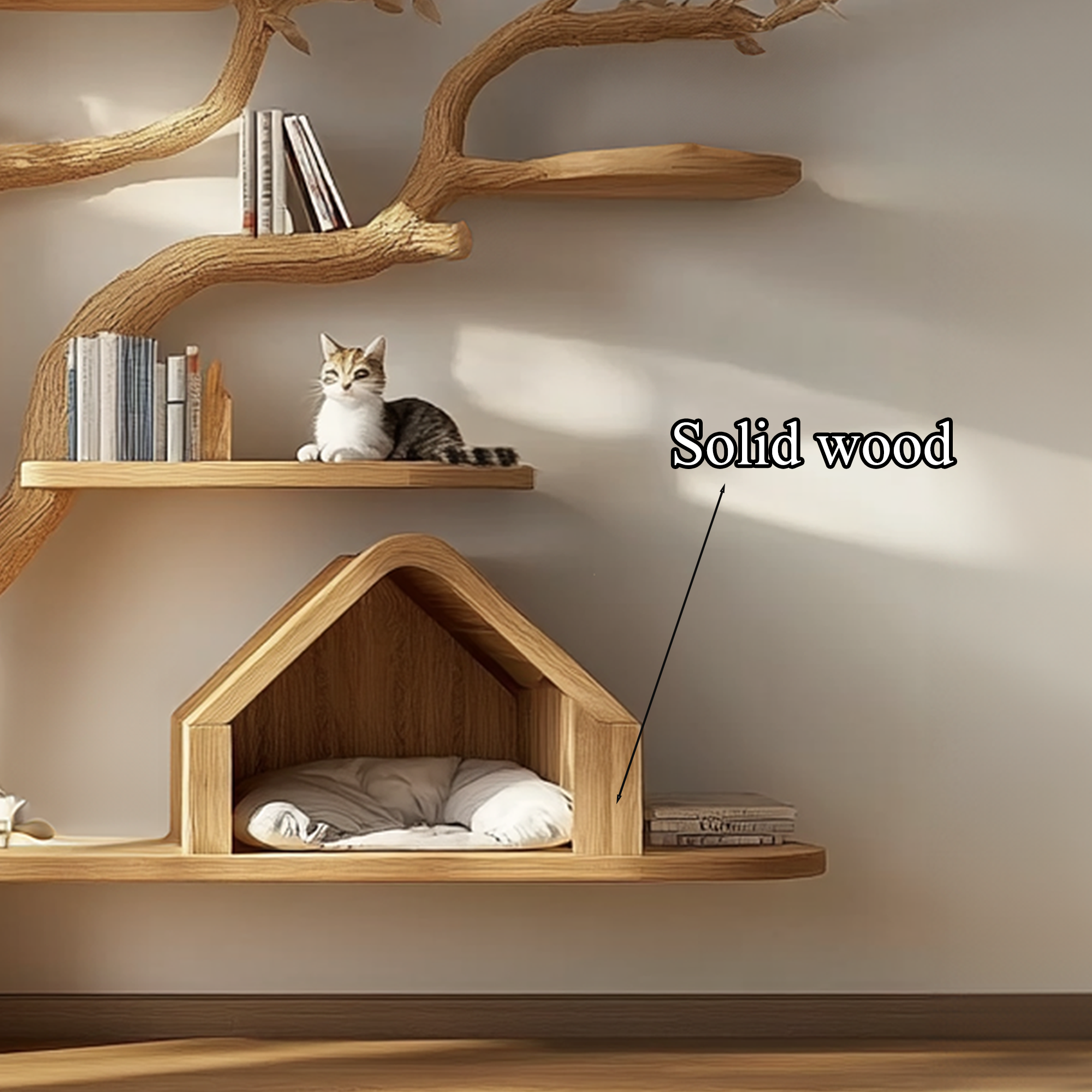 Pet House Cat Tree Natural Wood Cat Furniture Gift Cat Love