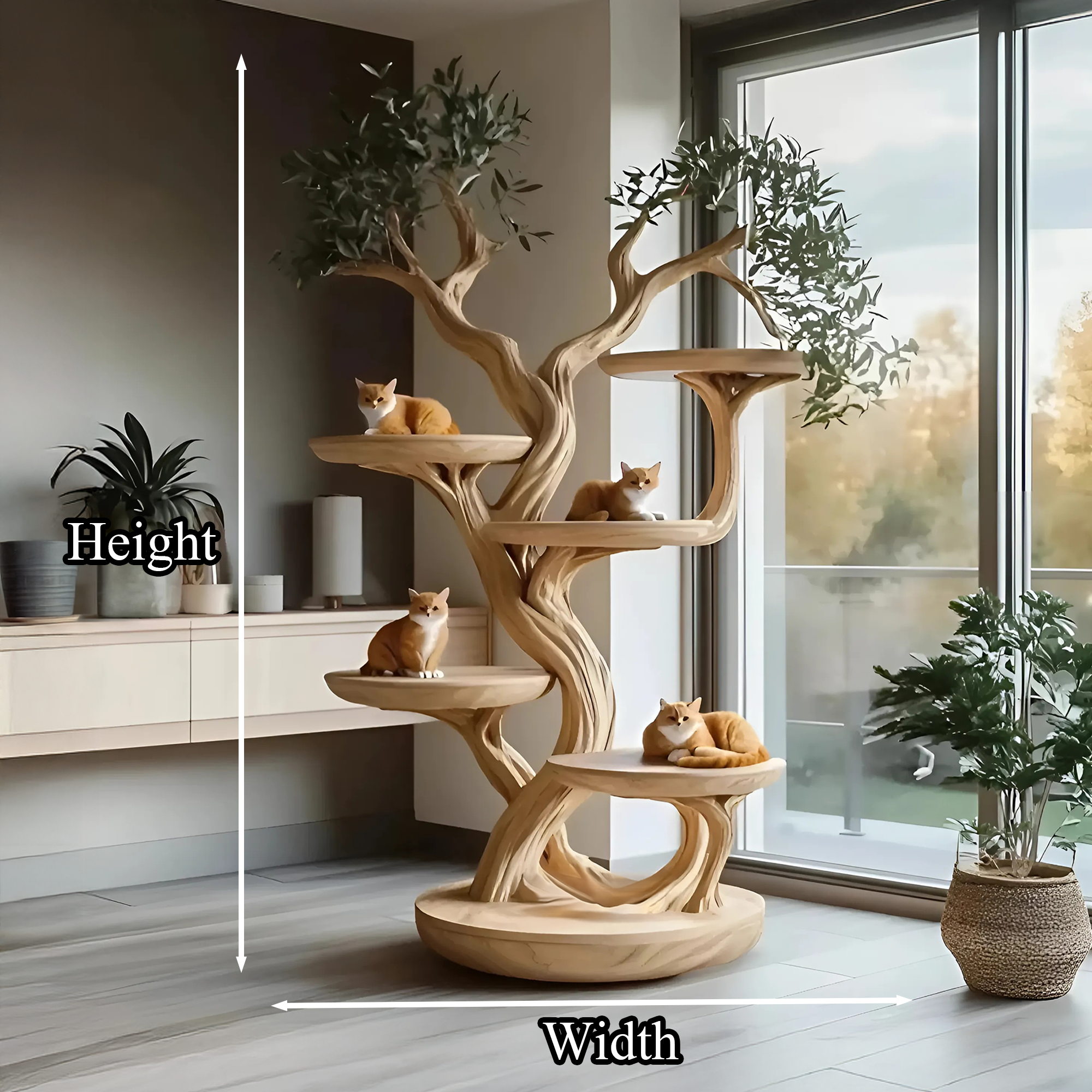 Rustic Solid Wood Cat Tree Handmade Stand Naturally Gift Cat