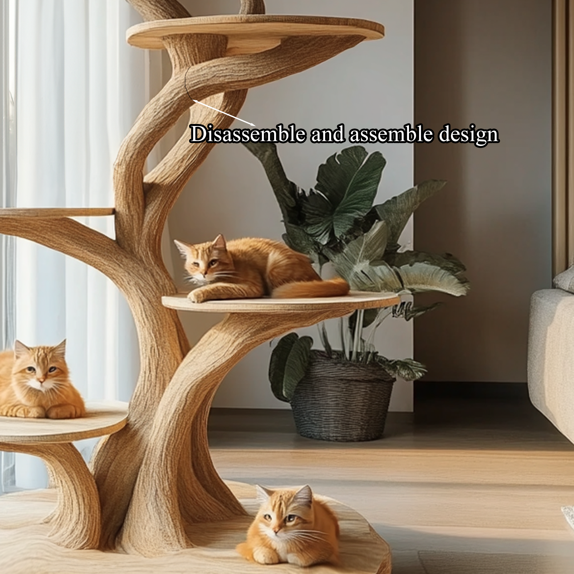 Custom Handmade Wooden Cat Tree Modern Large Climbing Tree Unique