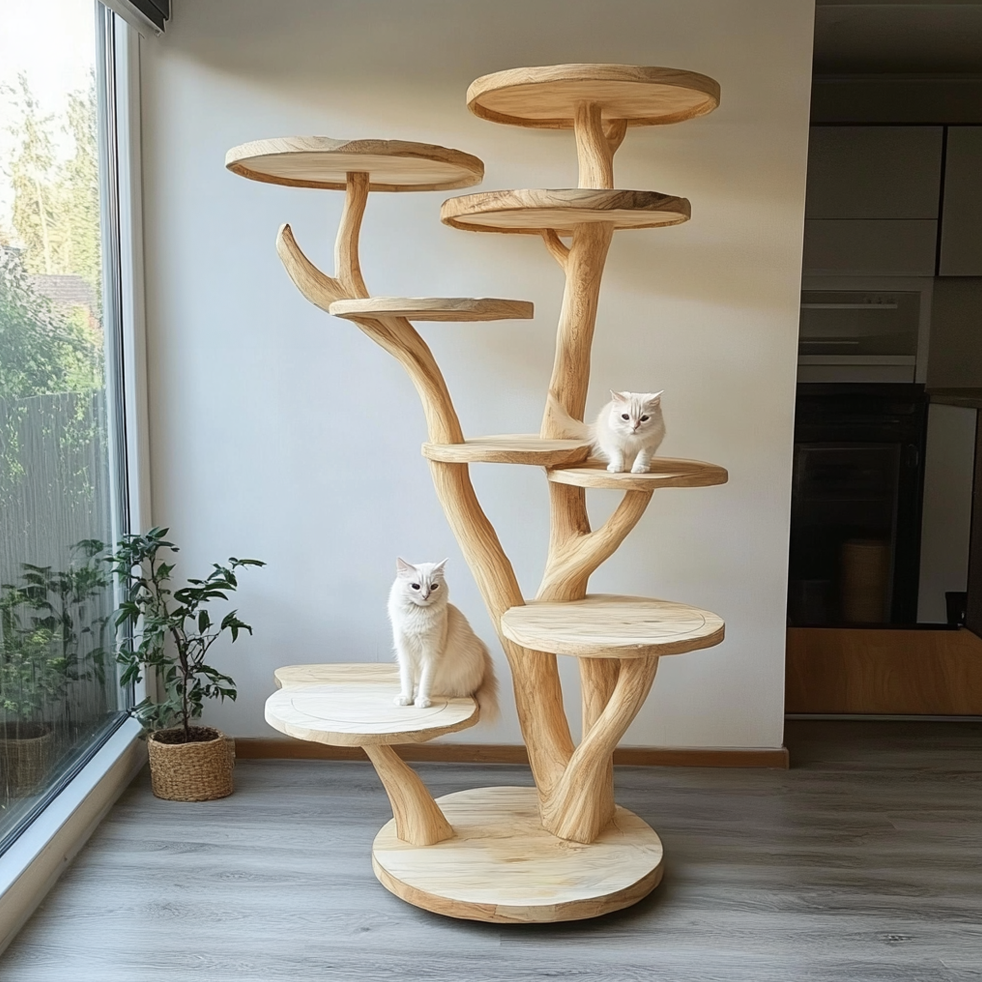Rustic Natural Solid Wood Cat Tree Wooden Ornament Stand Naturally Gift Cat