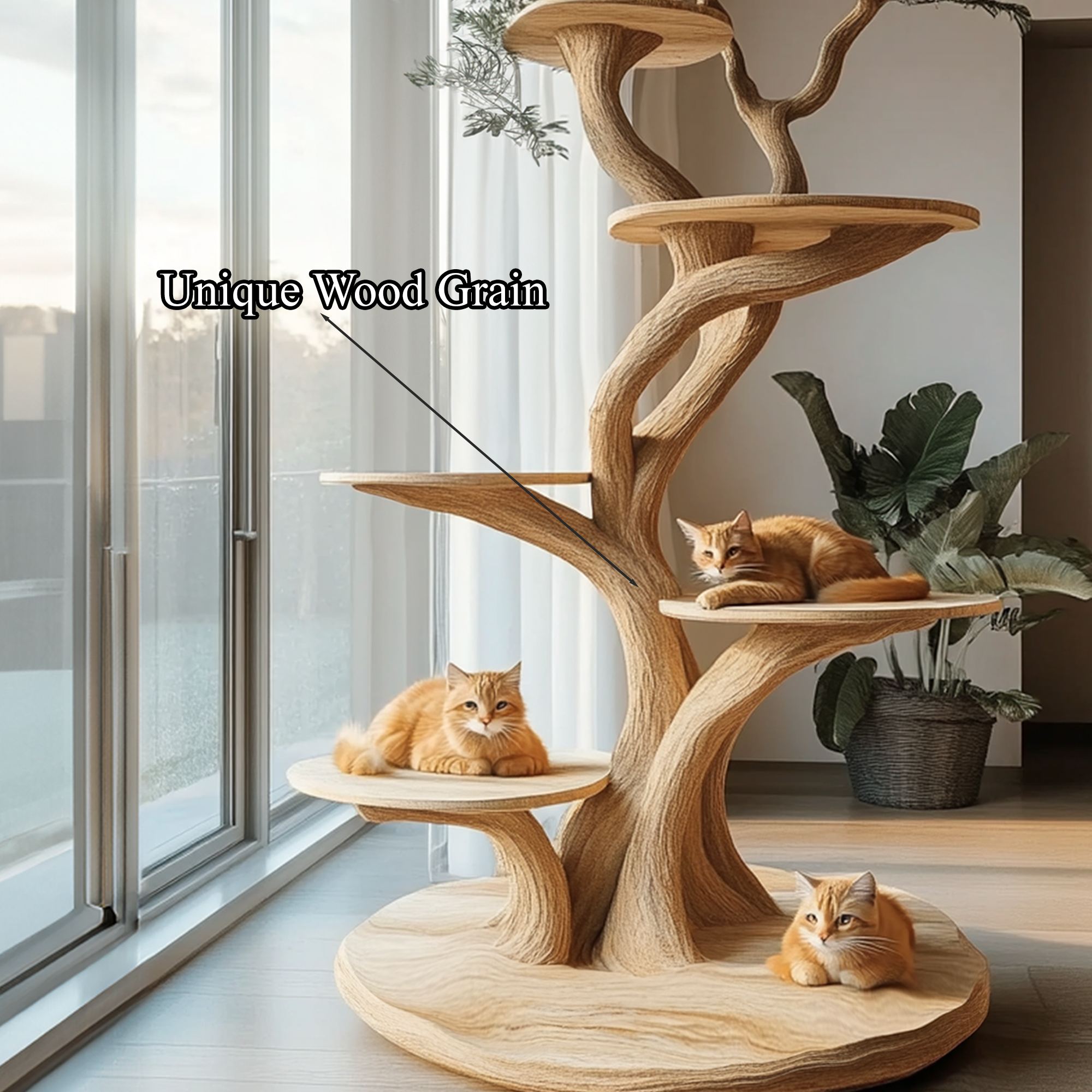 Custom Handmade Wooden Cat Tree Modern Large Climbing Tree Unique