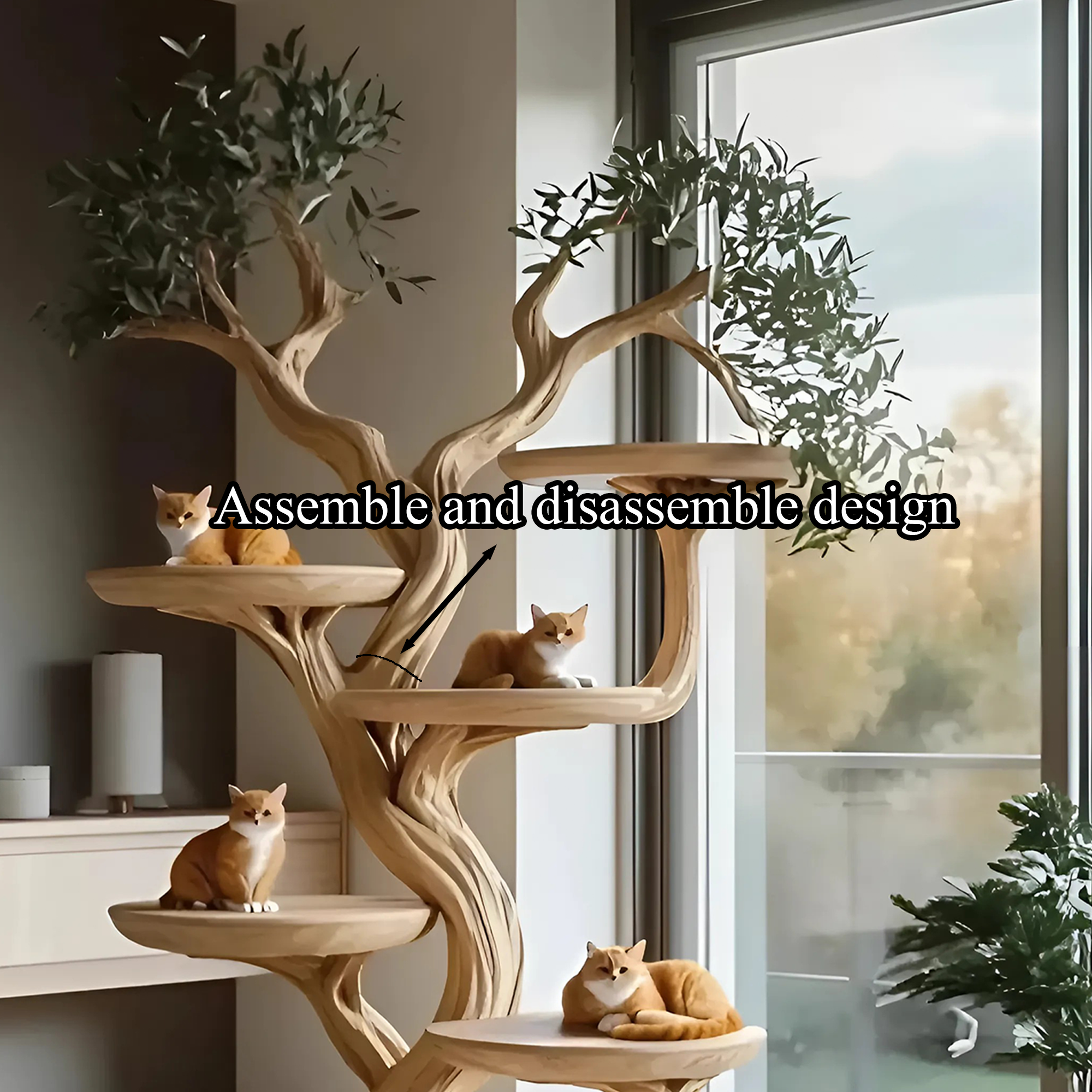 Rustic Solid Wood Cat Tree Handmade Stand Naturally Gift Cat