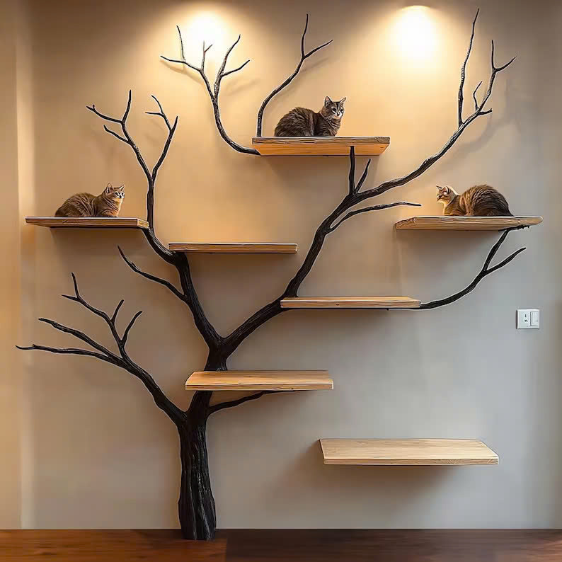 Natural Solid Wood Cat Tree Cat House Gift Cat