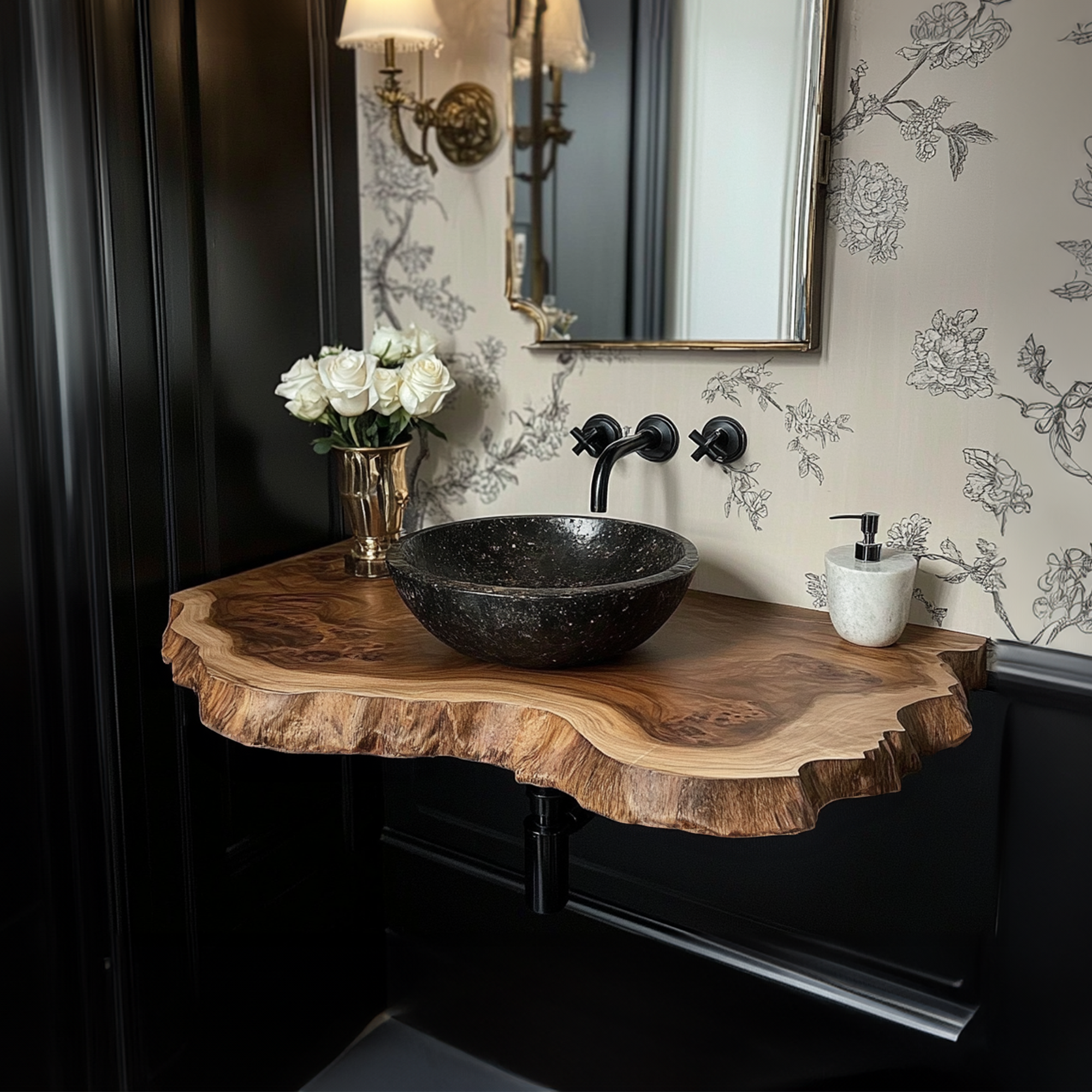 Wood Live Edge Bathroom Vanity Handcrafted Under Sink Shelf