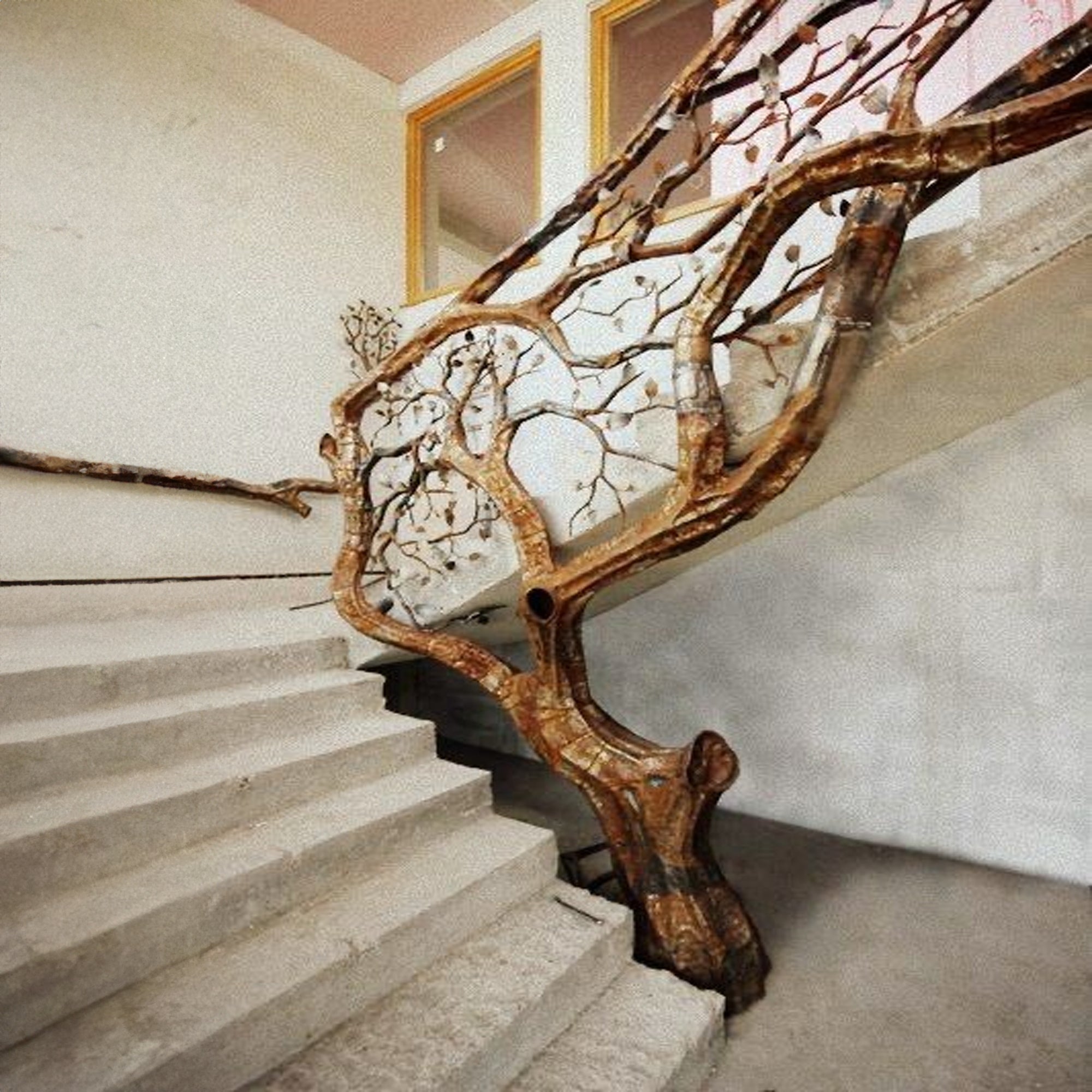 Elegant Wooden Branch And Leaf Stair Railing Custom Stair Railing Country Style