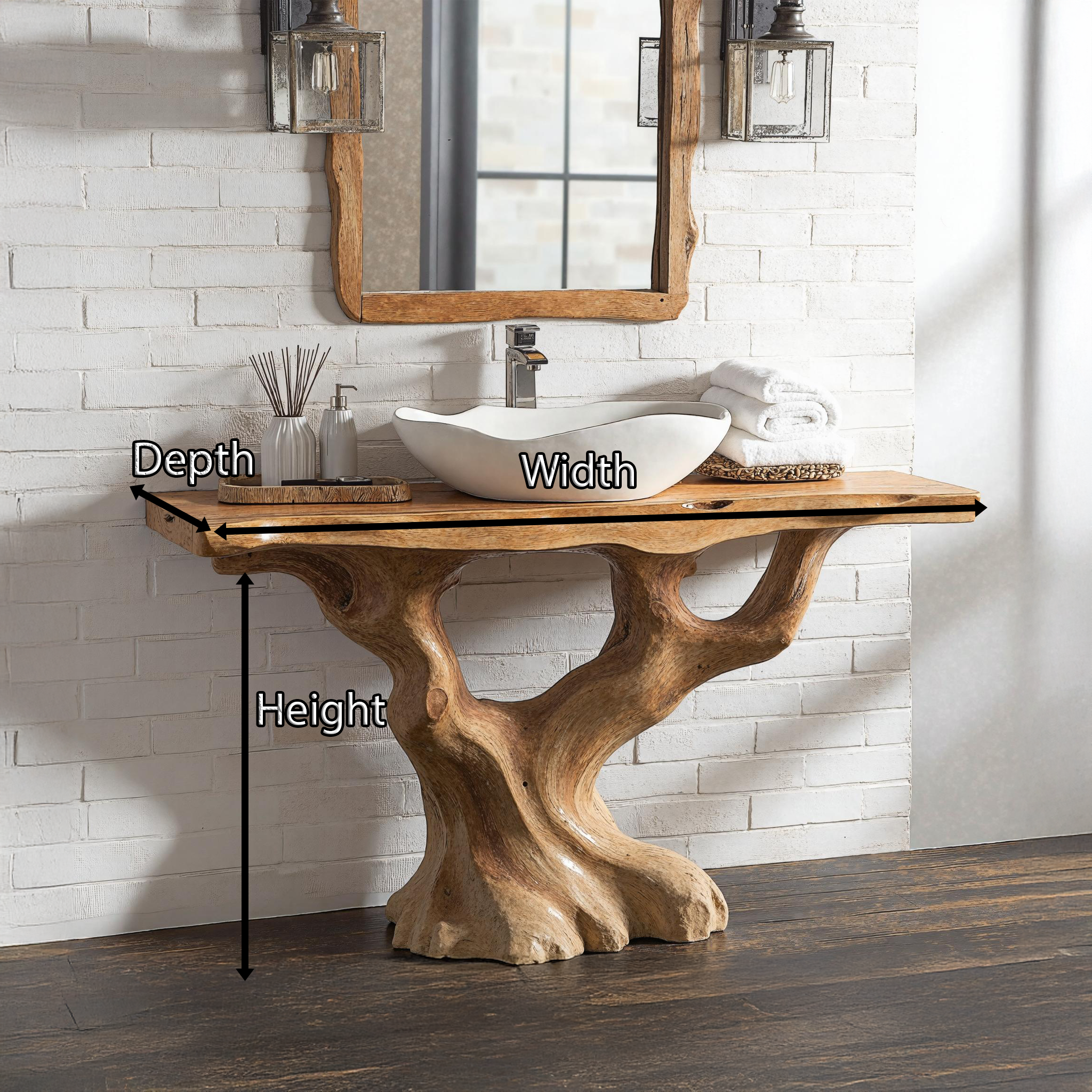 Handcrafted Wood Bathroom Vanity With Tree Trunk Base For Rustic Charm