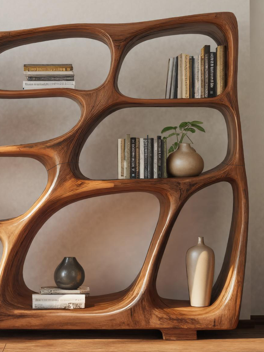 Modern Bookshelf With Sculptural Open Design For Living Room