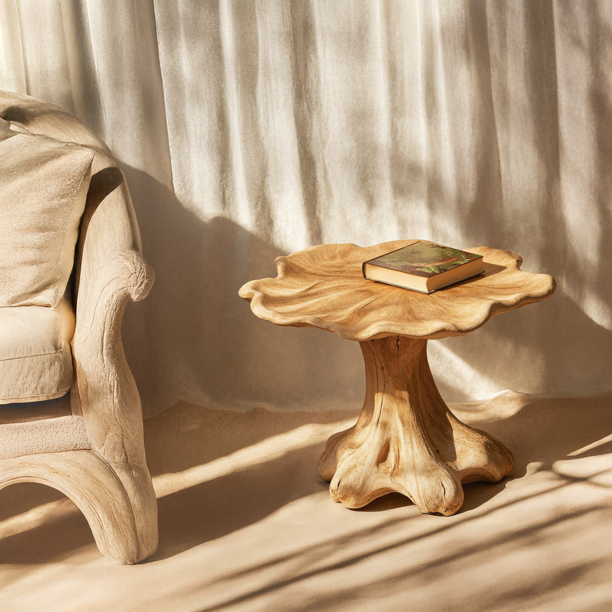 Minimalist Wood Mushroom End Table For Bedroom Clean Lines