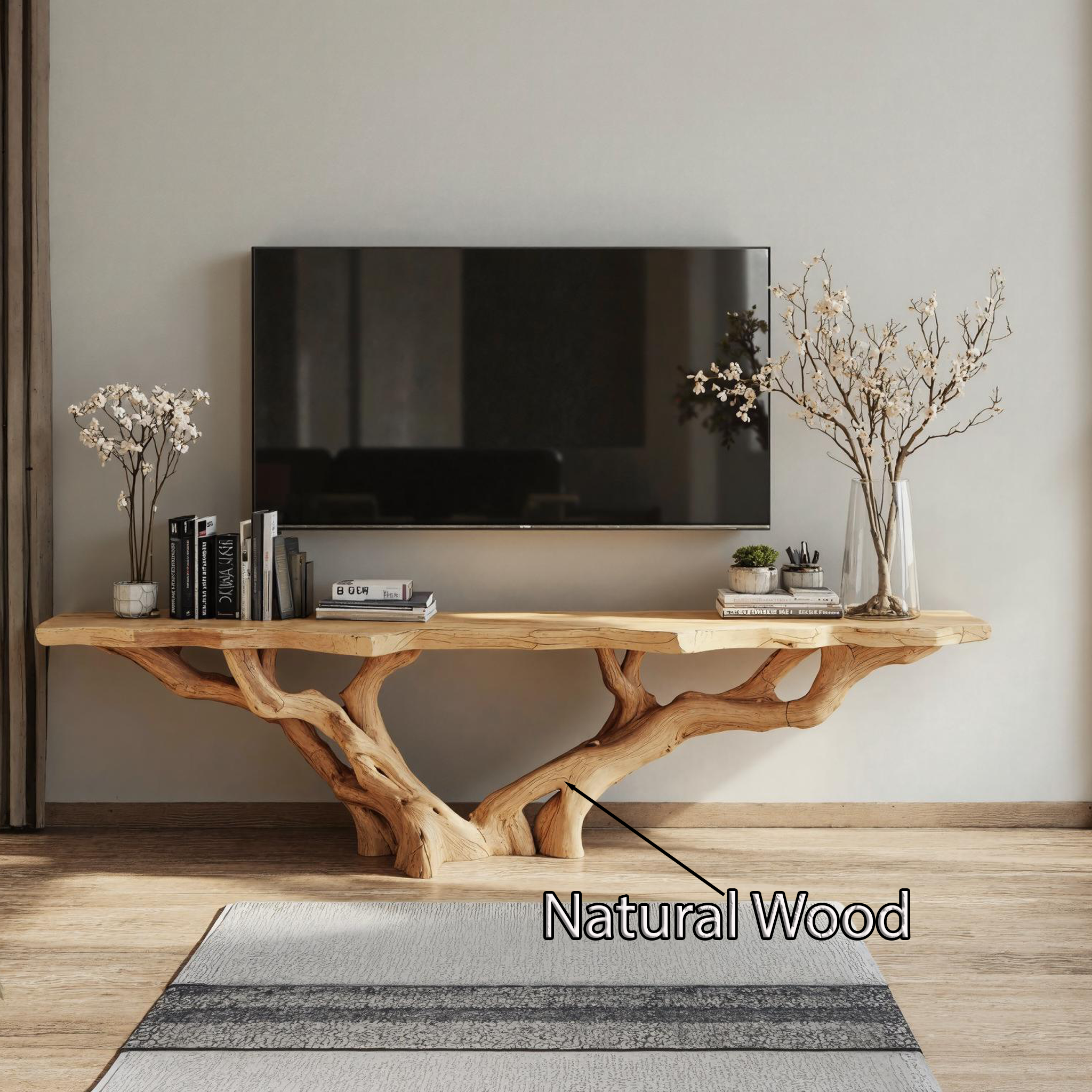 Rustic Handmade Live Edge TV Console For Living Room And Bedroom
