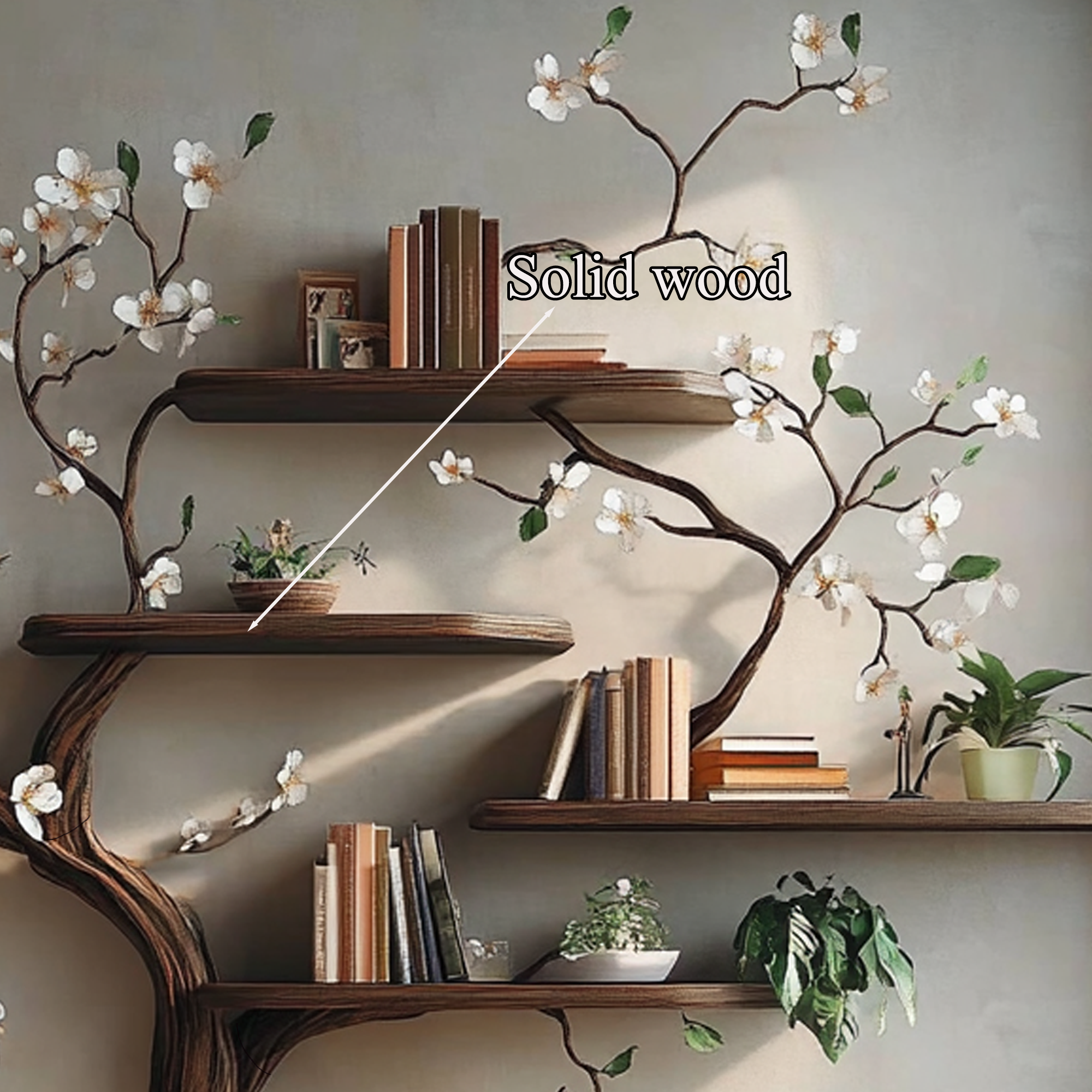 Tree Branch Bookcase Wall Mount Live Edge Shelf Decor Home