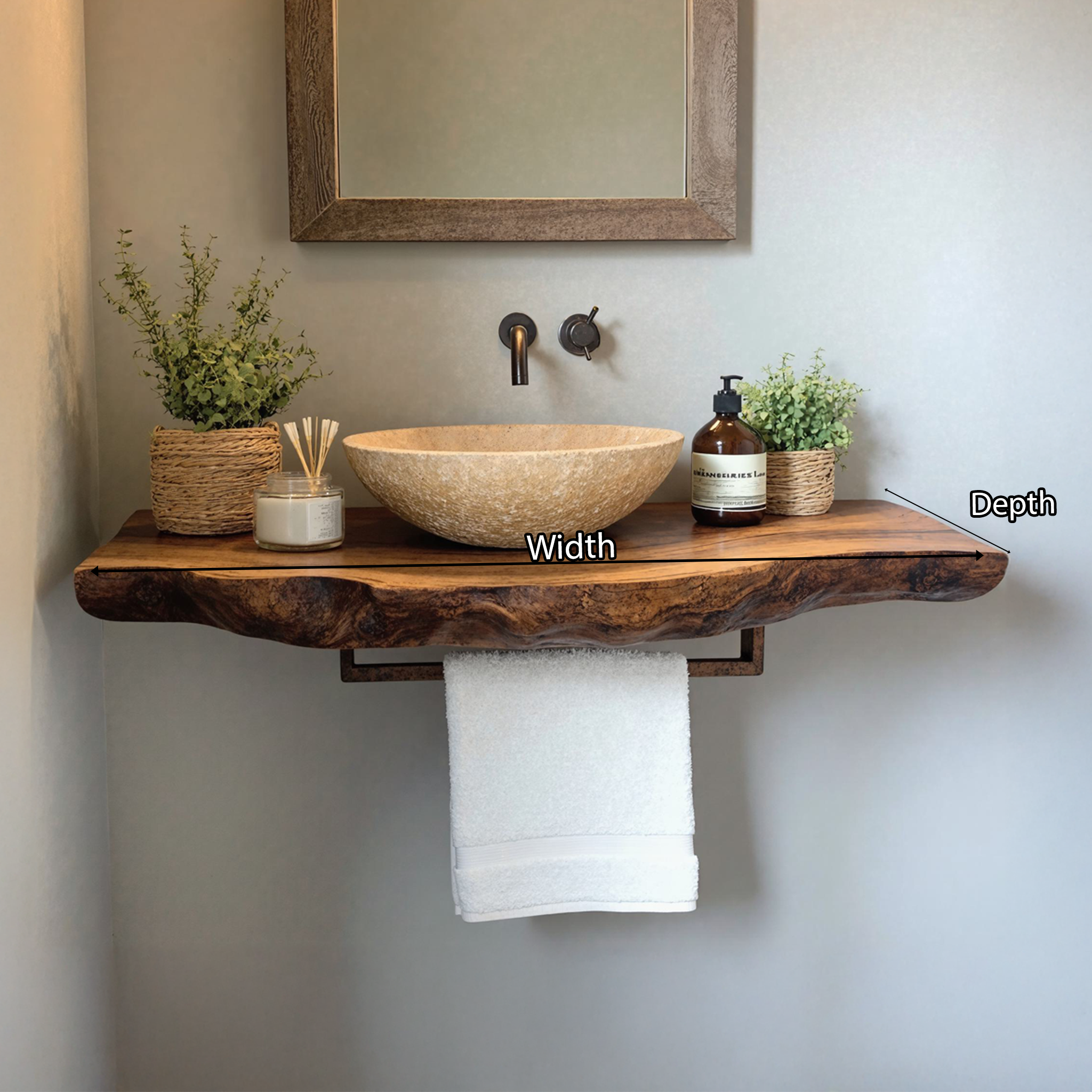 Handcrafted Floating Bathroom Vanity Shelf Rustic