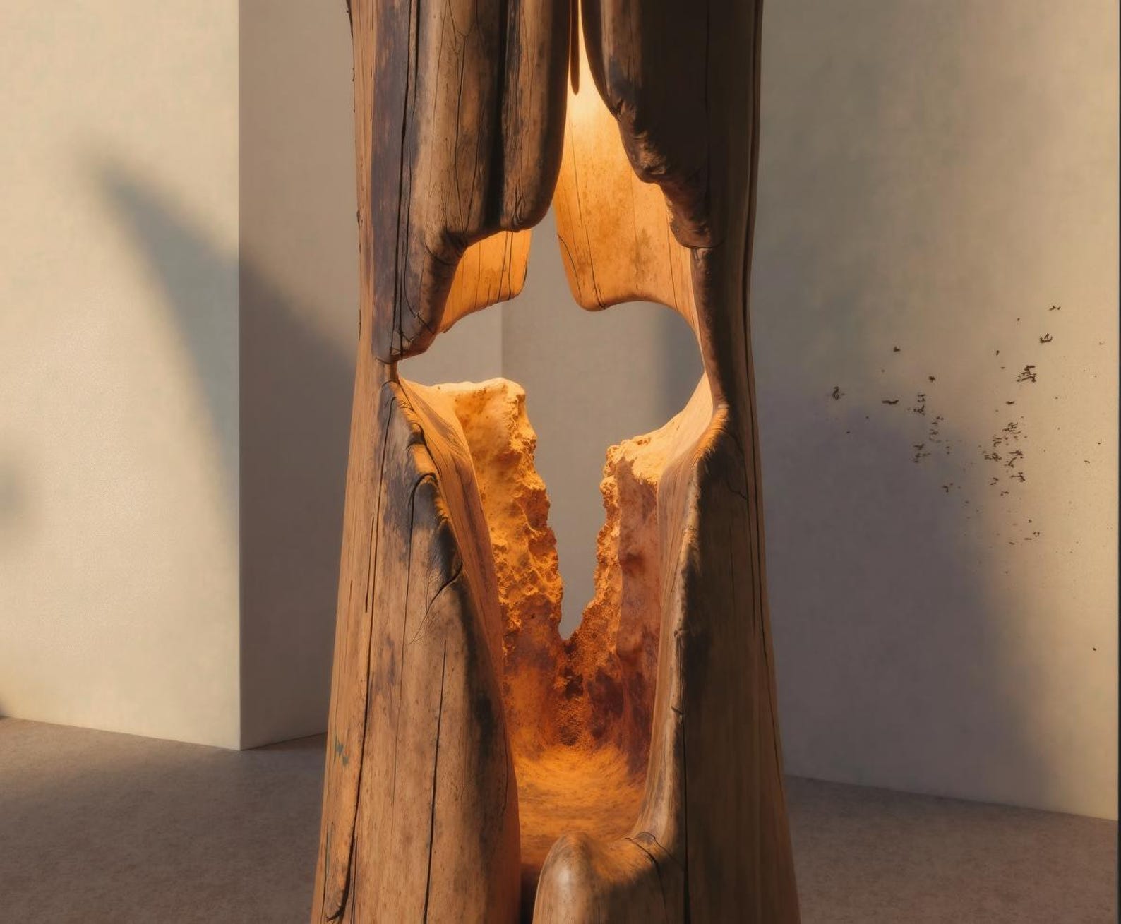 Rustic Hollowed Log Floor Lamp For Lighting In Living Room Bedroom And Office