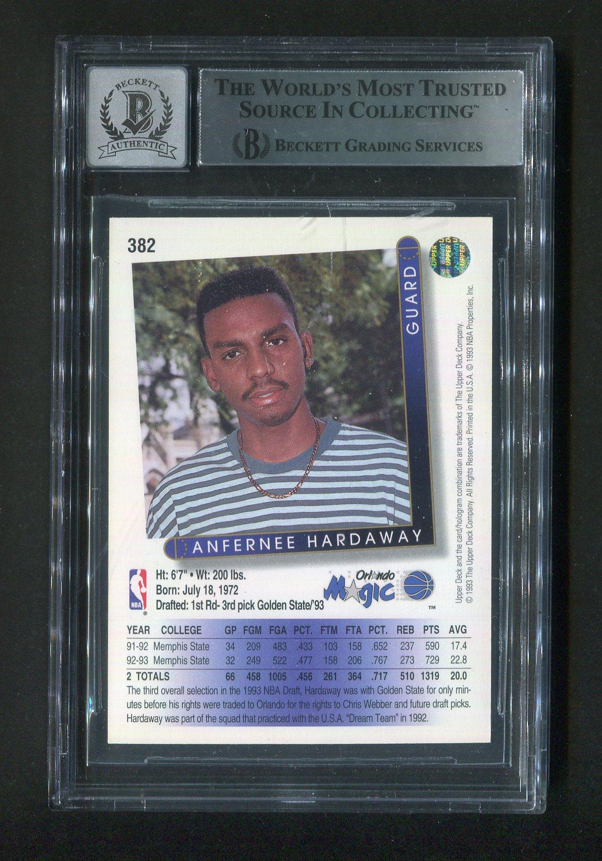 1993-94 Upper Deck #382 Anfernee Penny Hardaway BGS 10 Autograph Signed Rookie Card
