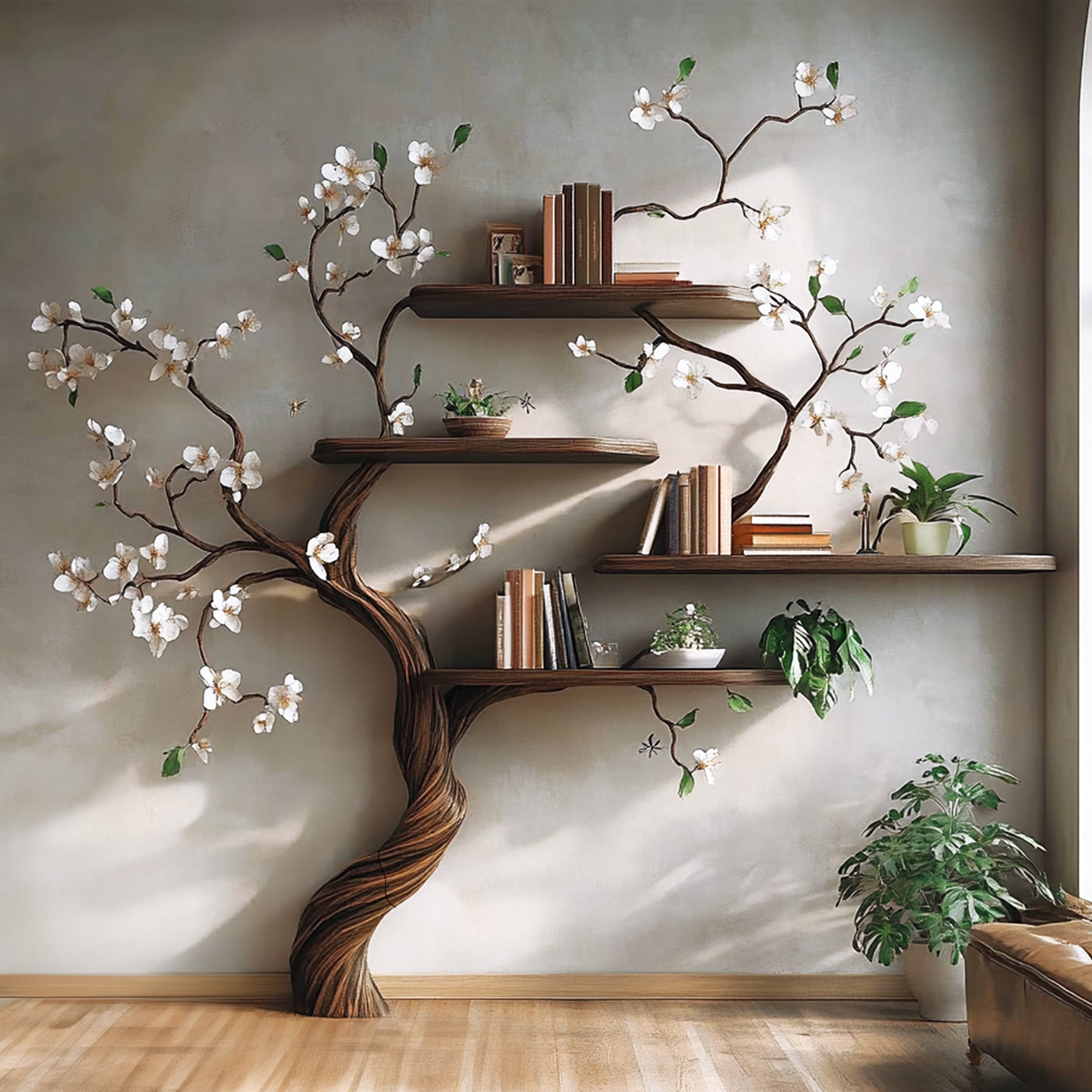 Tree Branch Bookcase Wall Mount Live Edge Shelf Decor Home