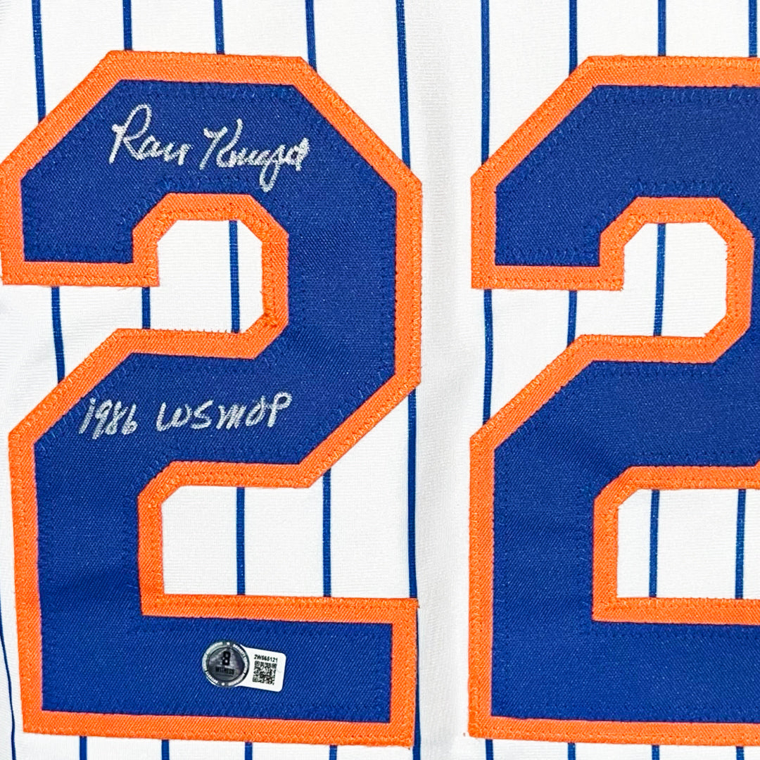 Ray Knight Signed 1986 WS MVP Inscription New York Pinstripe Baseball Jersey (Beckett)