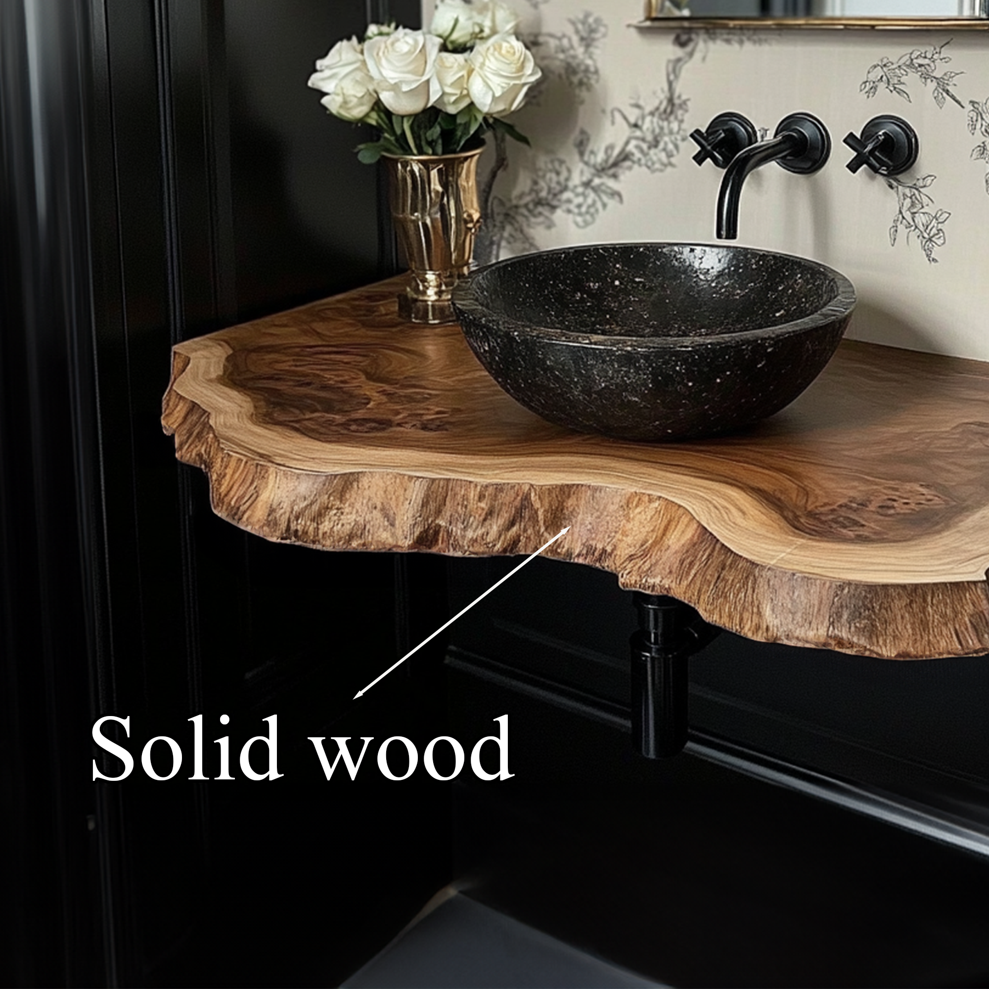 Wood Live Edge Bathroom Vanity Handcrafted Under Sink Shelf