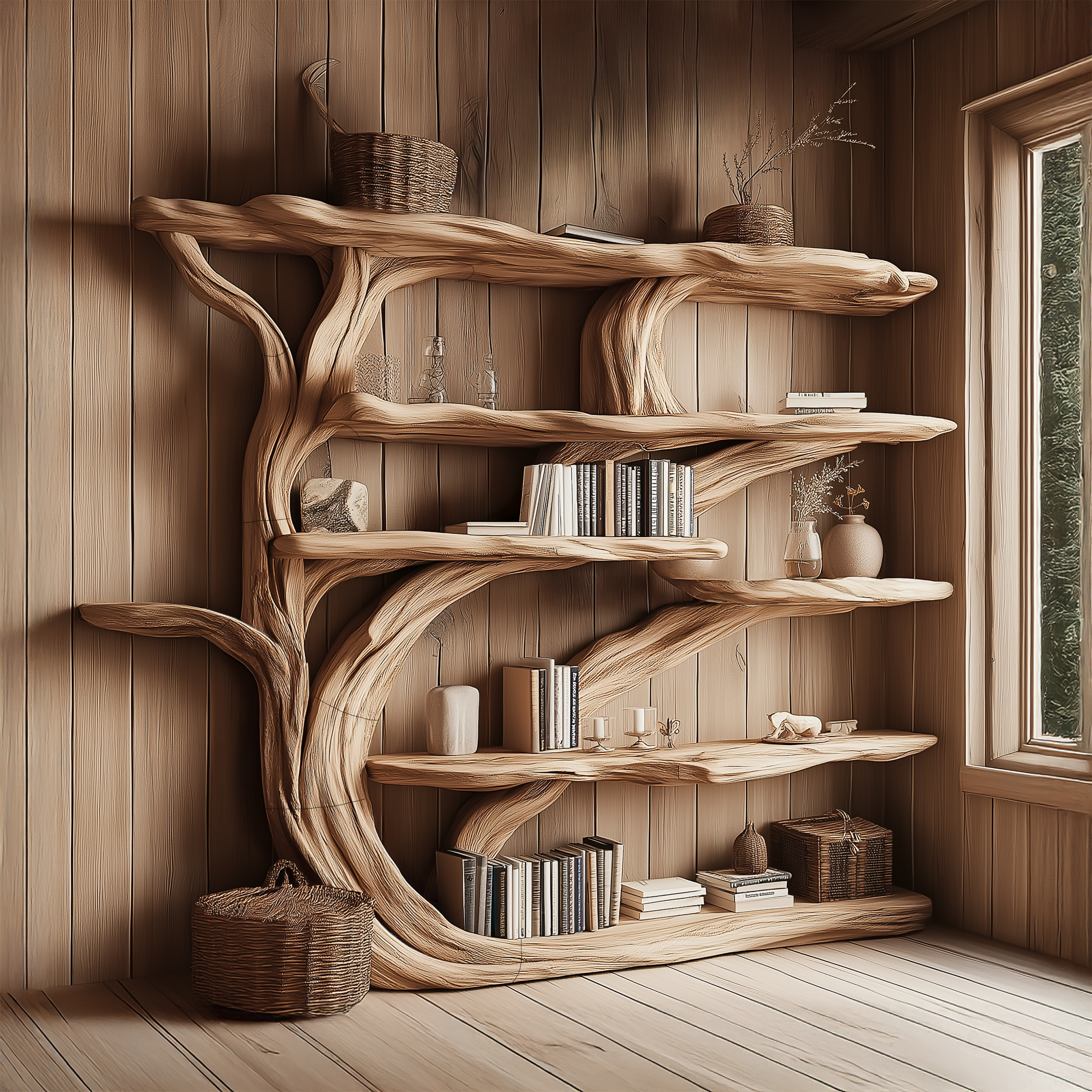 Rustic Book Tree Shelf – Handmade Wooden Bookshelf For Office & Home