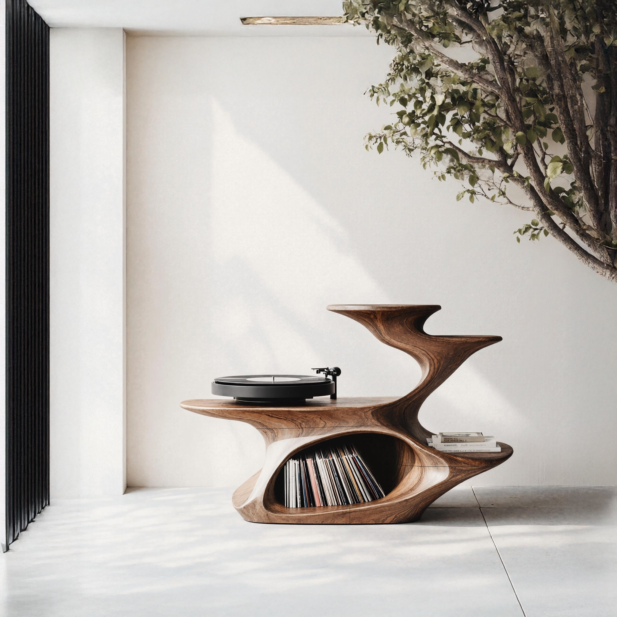 Handcrafted Live Edge Record Stand Unique Living Room