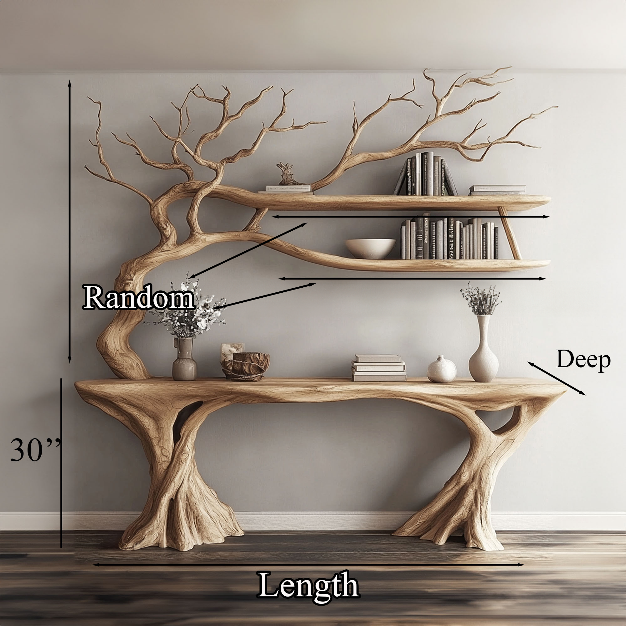 Console Narrow Table With Tree Branch Bookshelf
