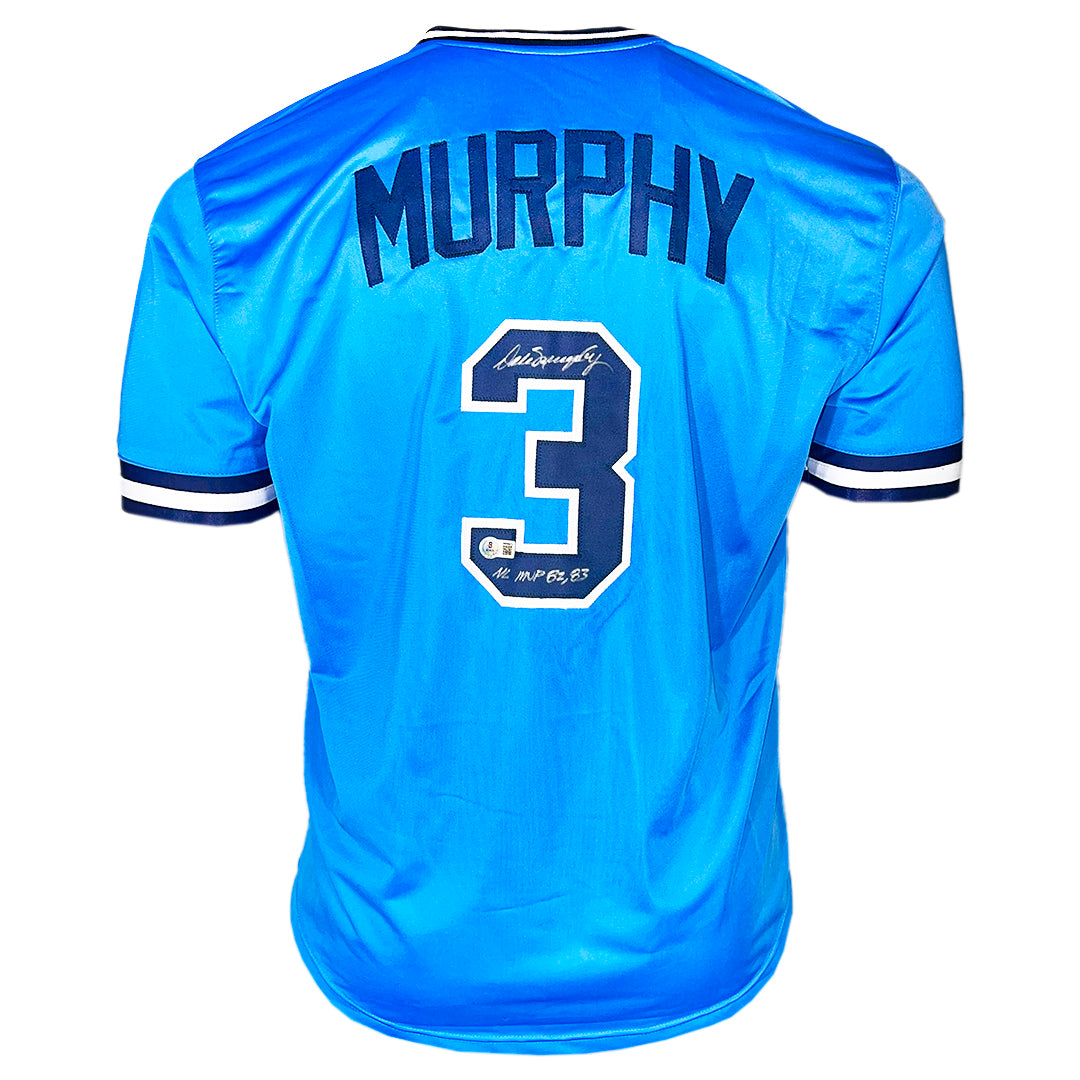 Dale Murphy Signed NL MVP 82, 83 Inscription Atlanta Blue Baseball Jersey (Becket)