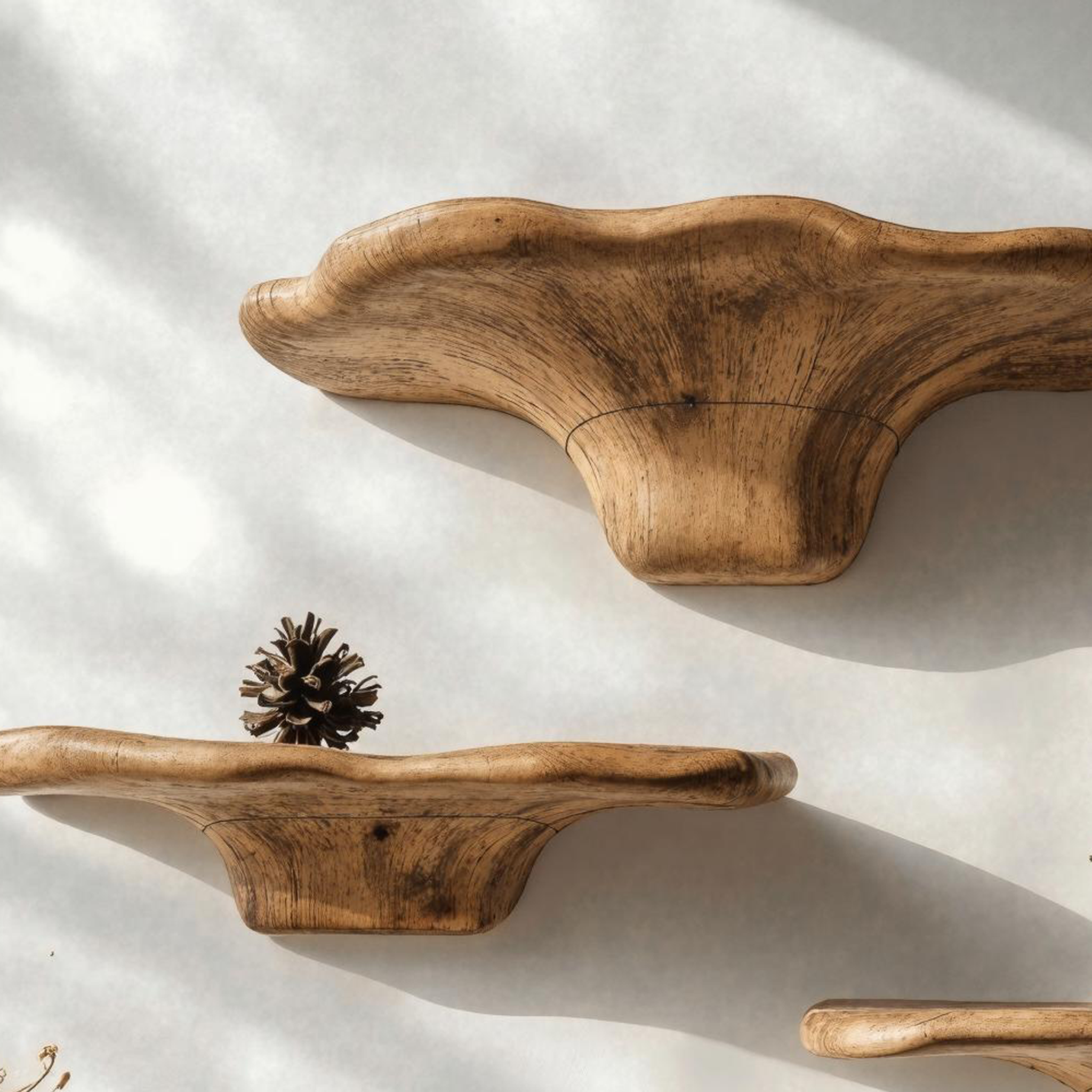 Rustic Floating Wood Mushroom Shelf For Modern Homes
