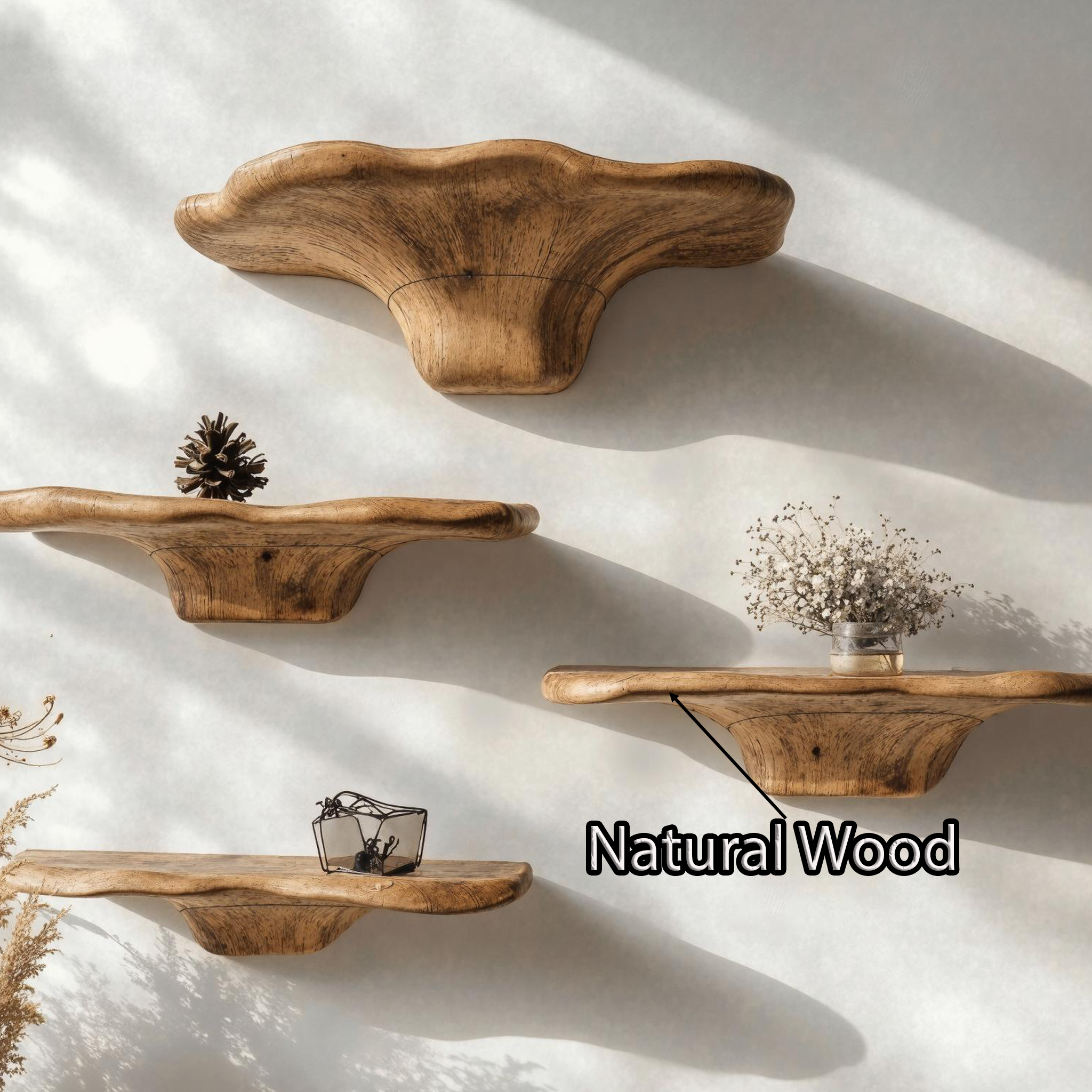 Rustic Floating Wood Mushroom Shelf For Modern Homes