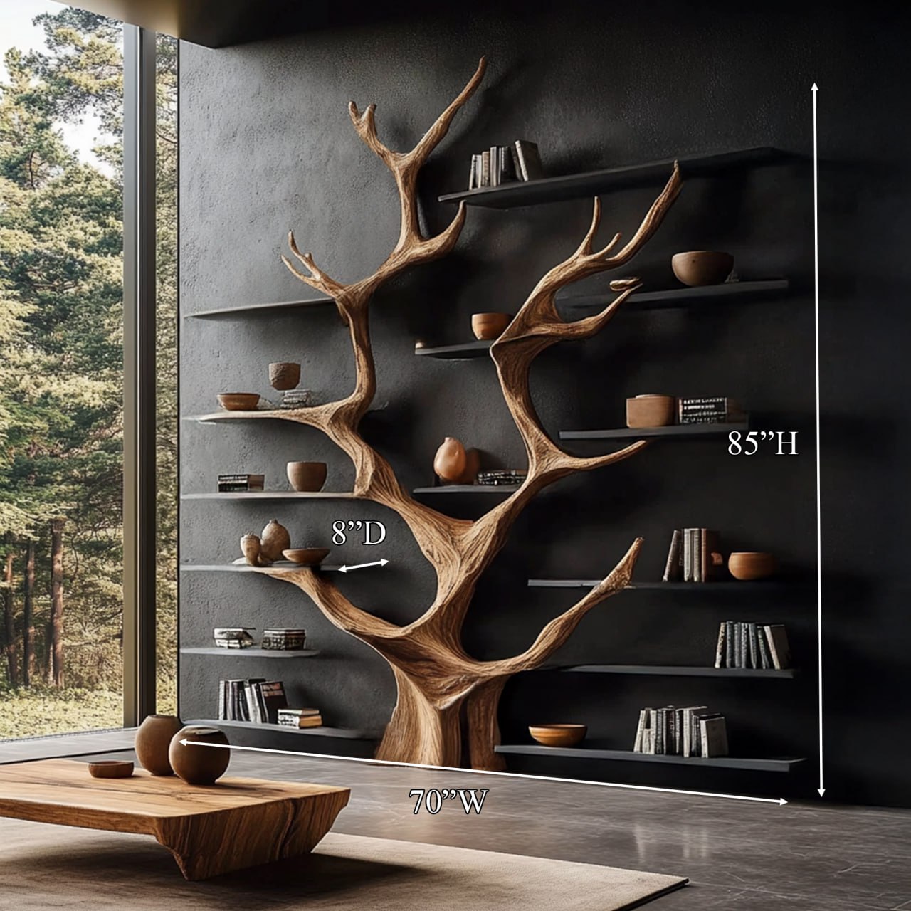Sculptural Tree Bookcase - Artisan Tree-Inspired Wall Unit