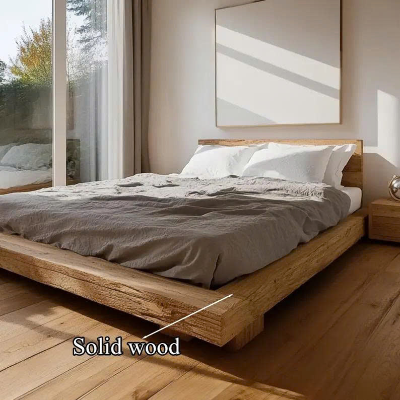 Rustic Low Profile Bed Frame Handmade Unique King Bed Frame Decor Home Gift