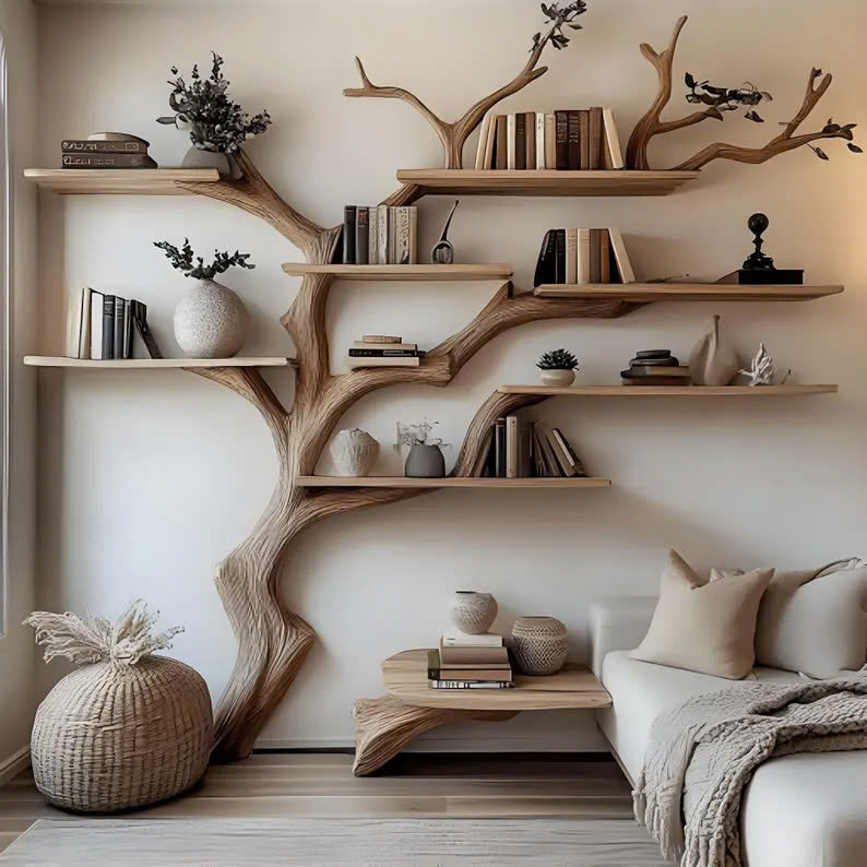 Rustic Tree Bookcase Handcrafted Home Decor Gift For Her