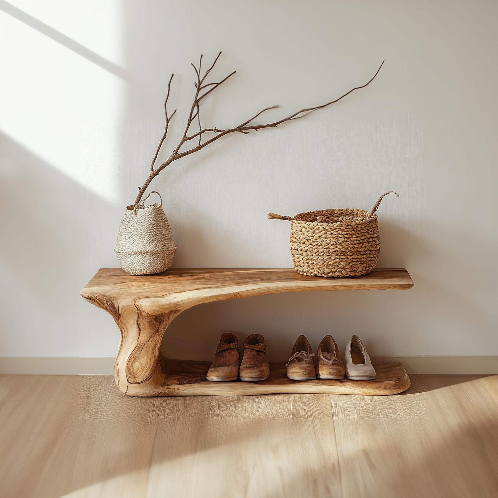 Custom Wood Shoe Bench Rack Wood Farmhouse Shoe Storage