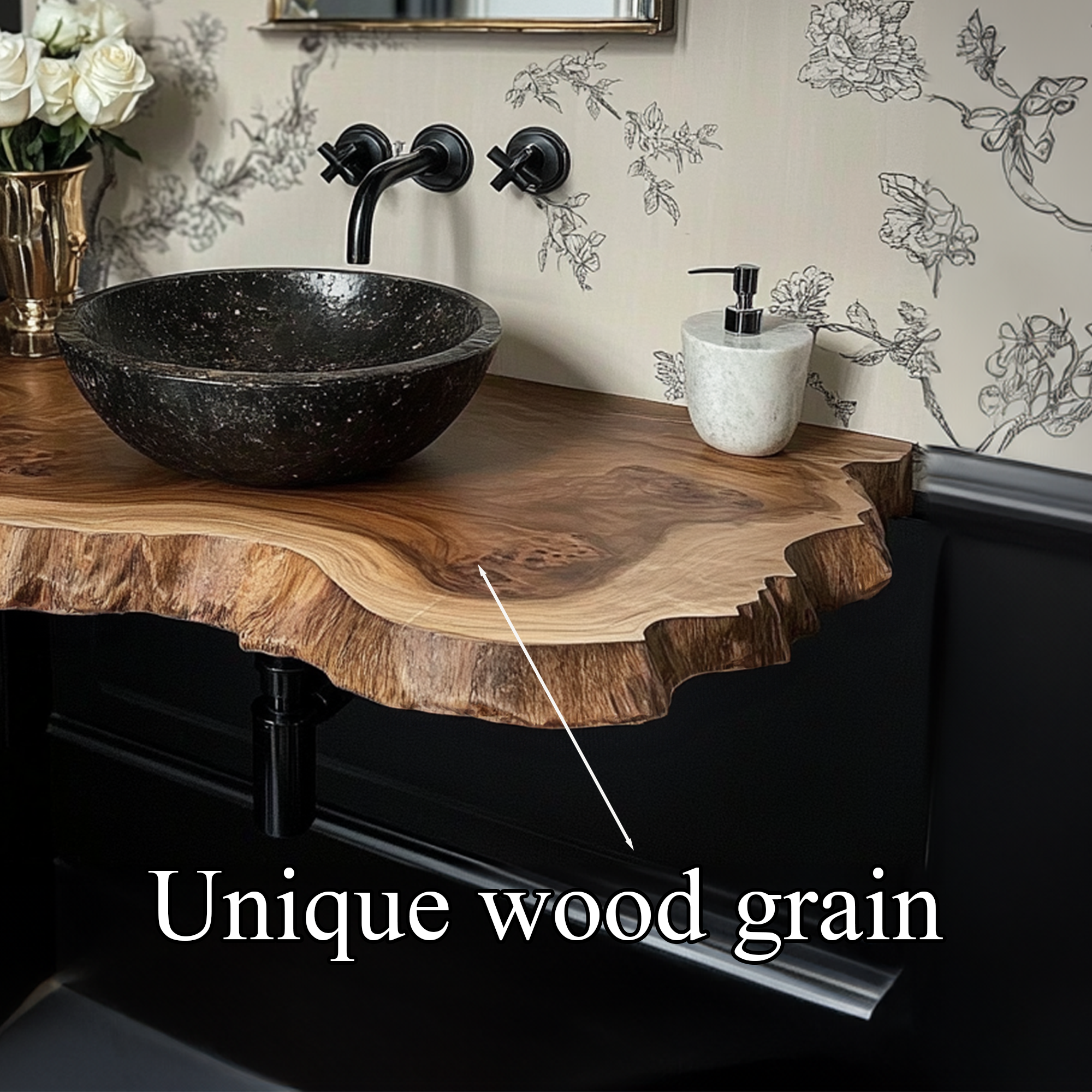 Wood Live Edge Bathroom Vanity Handcrafted Under Sink Shelf