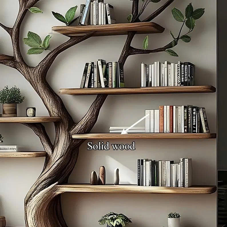Tree Bookshelf Rustic Wooden Book Tree Shelf Home Office Decor Gift