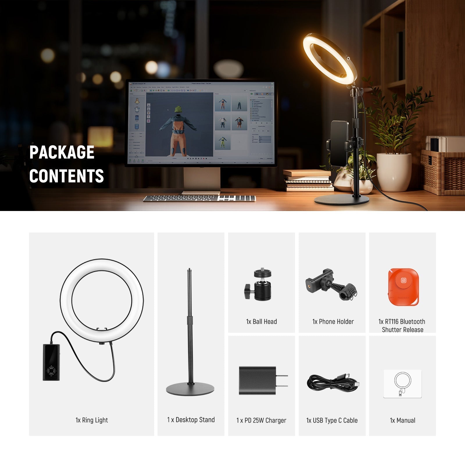 NEEWER High Power Bi-Color Desk Ring Light