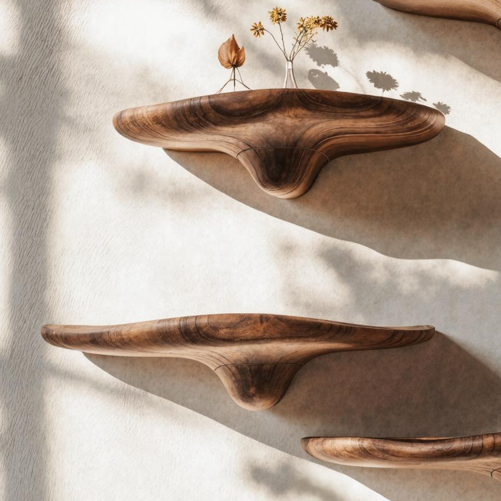 Artistic Mushroom Design Wooden Shelf For Stylish Decor
