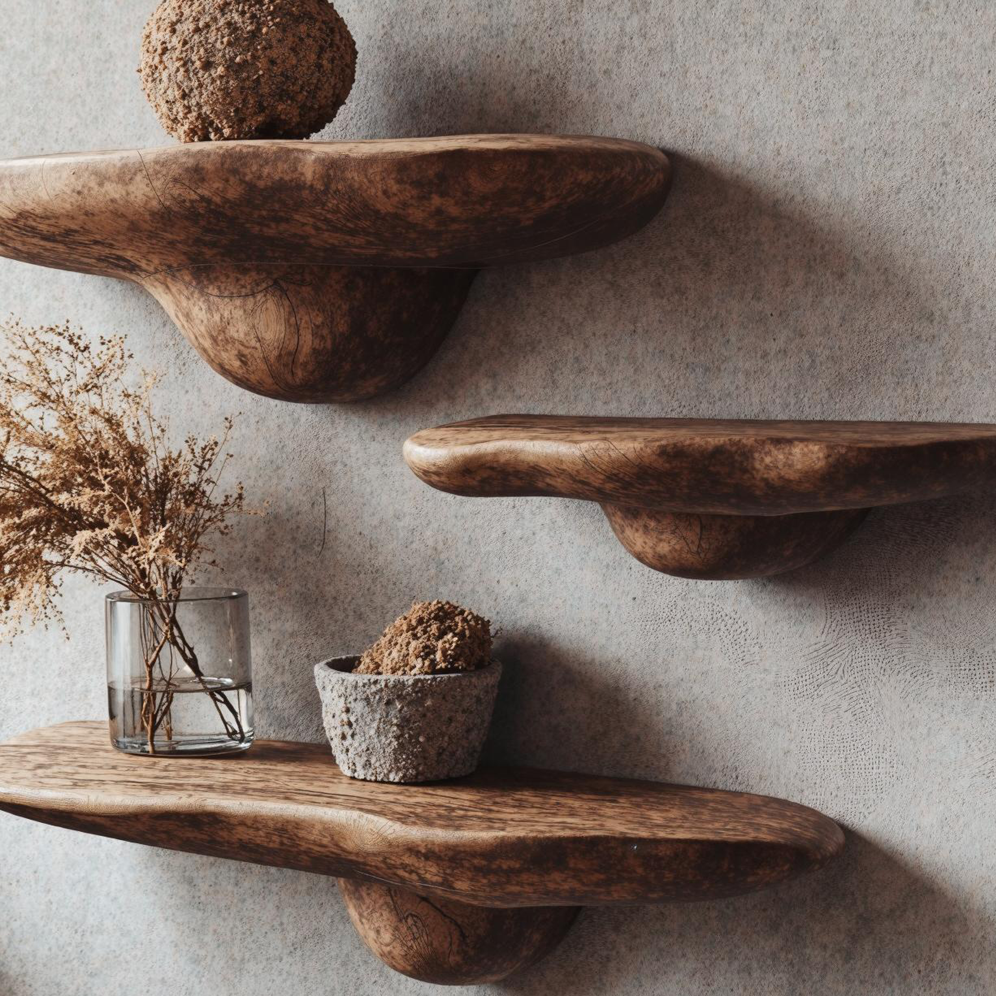 Natural Wood Mushroom Shelf With Floating Design