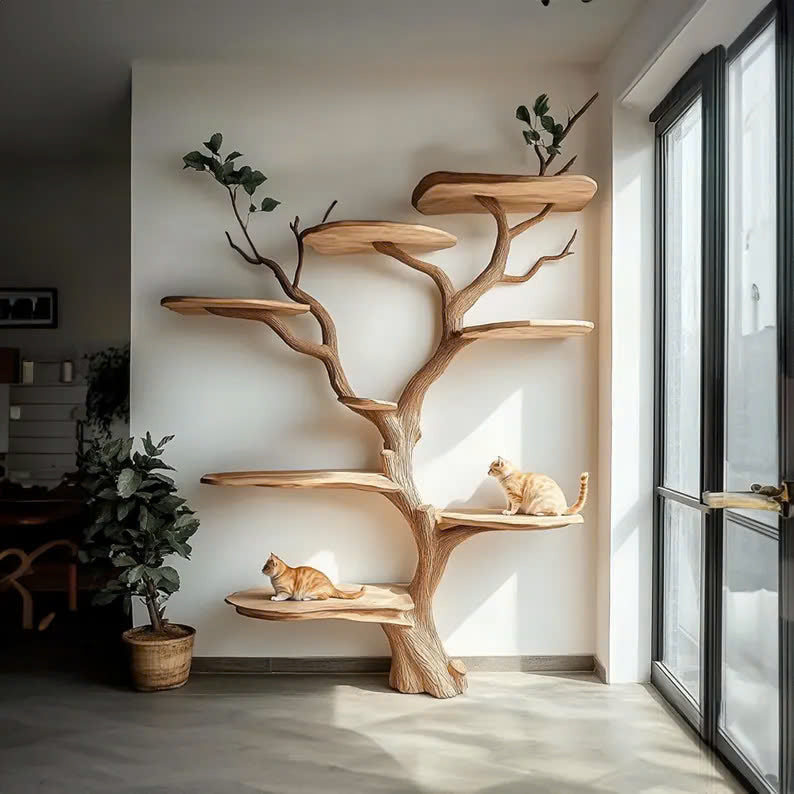 Handmade Wooden Cat Tree Modern Large Climbing Tree Unique