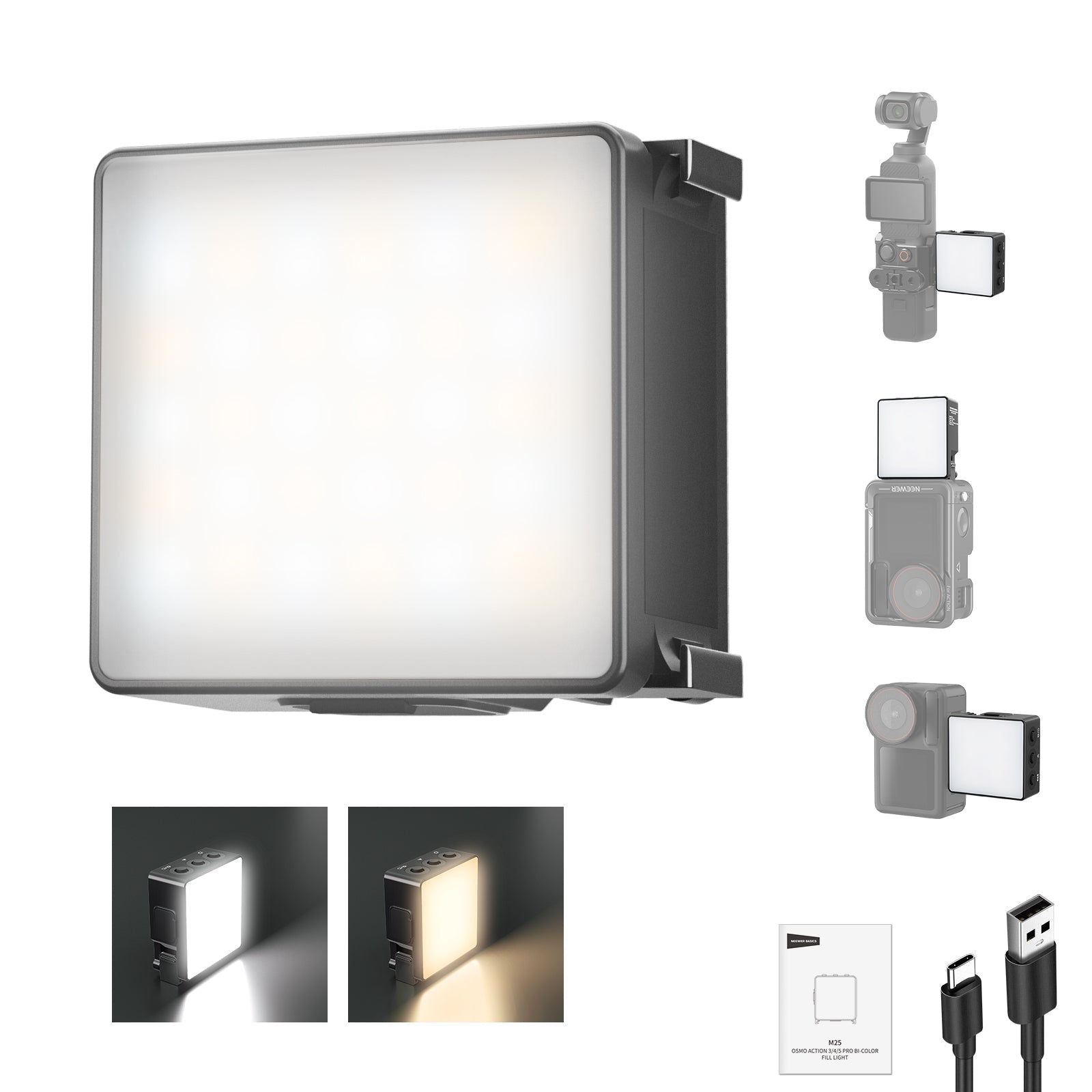 NEEWER BASICS M25/M26 Magnetic LED Light For DJI OSMO Nano Action 3/4/5 Pro
